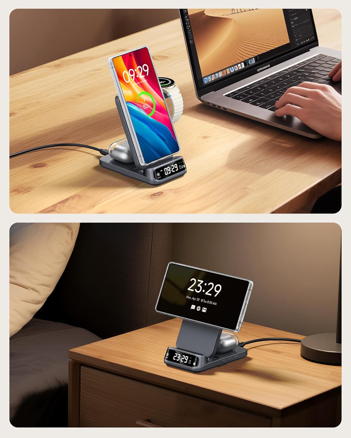 SwanScout Magnetic Charging Station for Samsung, 3 in 1 Wireless Charger for Galaxy S25 Ultra/S24/Z Flip 7/Z Fold 7, Charger for Samsung Watch 8 Classic/8/Ultra/7, for Galaxy Buds 3, SwanScout 708SM