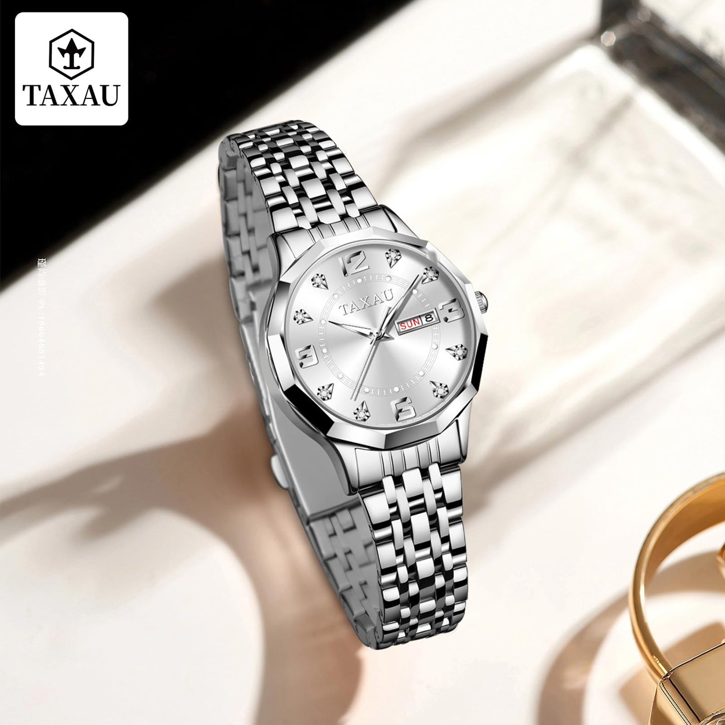Taxau Watch Women Luxury Stainless Steel Watches Women Dress for Women Waterproof Analog Quartz Ladies Watches Classic Reloj para Mujer 