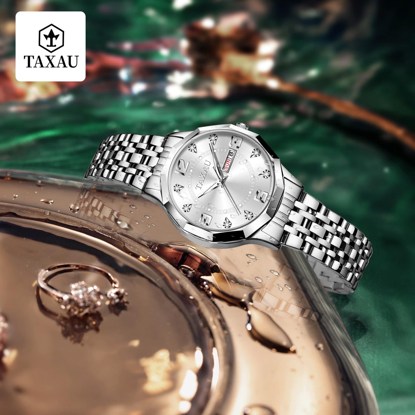 Taxau Watch Women Luxury Stainless Steel Watches Women Dress for Women Waterproof Analog Quartz Ladies Watches Classic Reloj para Mujer 