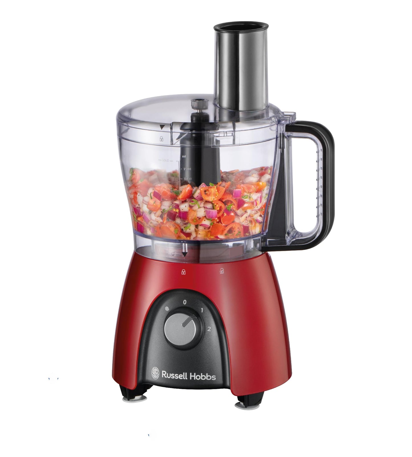 Russell Hobbs Zerkleinerer elektrisch Mini [Glasbehälter inkl. Aufbewahrungsdeckel] Desire Rot (500ml, Gemüsezerkleinerer, Mixer, Multi-& Universalzerkleinerer f. Gemüse, Obst & Fleisch) 24660-56