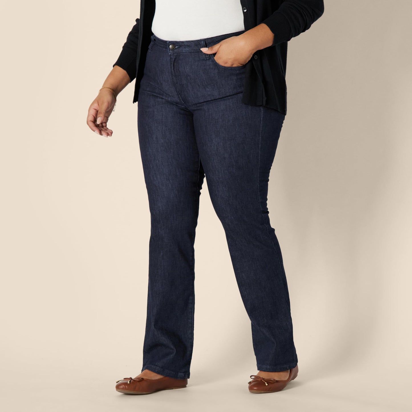 Essentials Women’s Mid-Rise Bootcut Jeans – Slim Fit with Stretch Denim