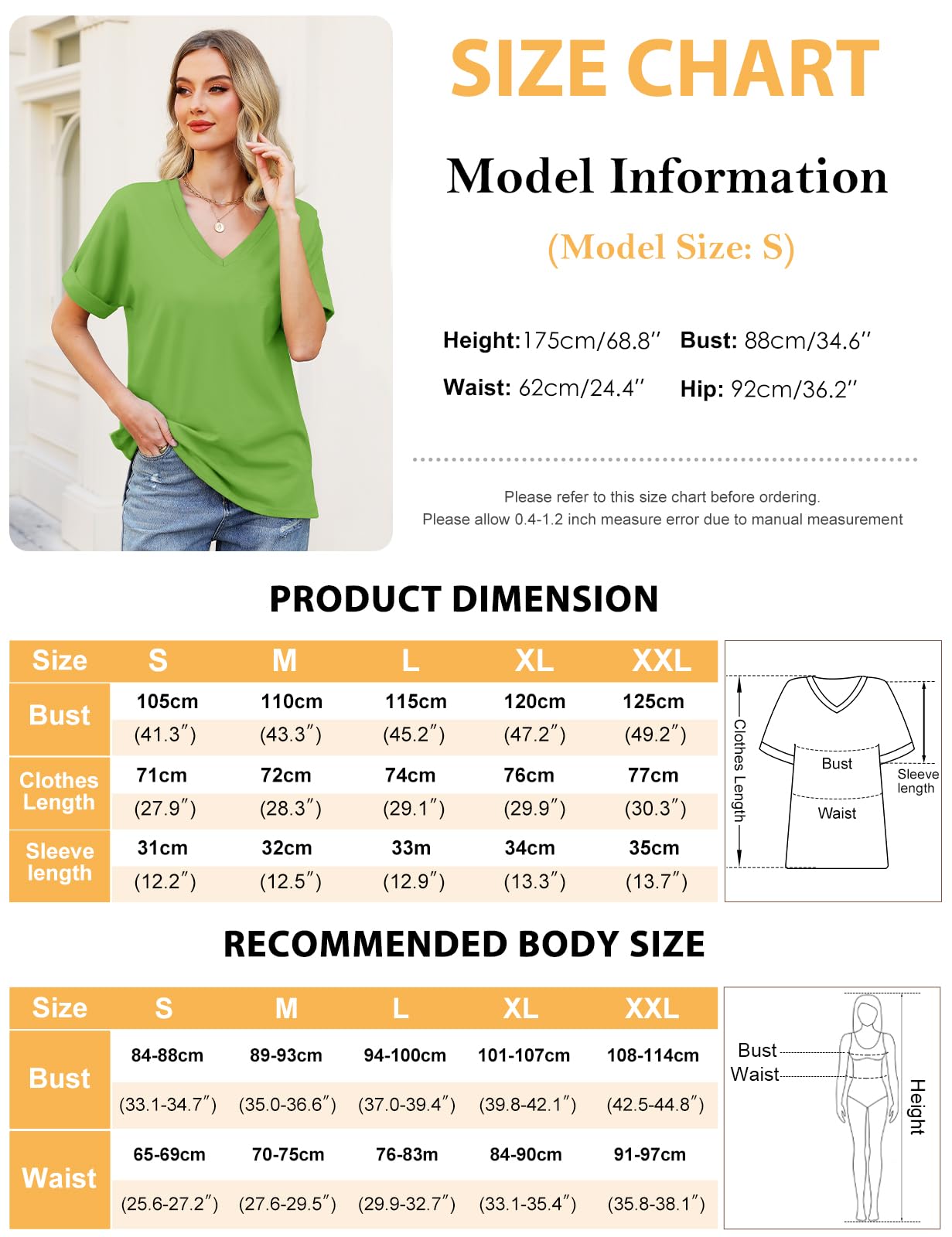 Women’s V-Neck Cotton T-Shirt – Short Sleeve Loose Fit Summer Tee