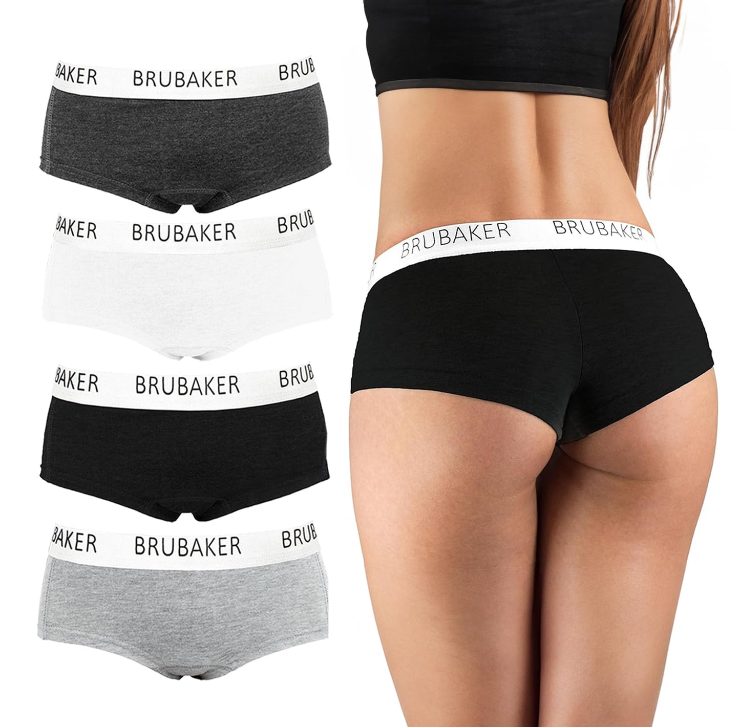BRUBAKER Women's Panties Cotton Hipster Underwear - Pack of 4