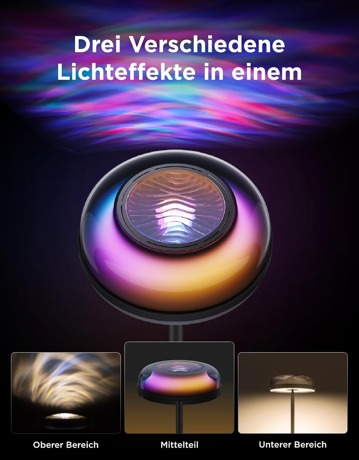 Govee Deckenfluter Stehlampe Wellenbeleuchtung RGBICWW, Dreizonenbeleuchtung Stehlampe Kompatibel mit Matter und Alexa, 80+ SzenenModi,1000LM, 2700-6500k, für Schlafzimmer, Wohnzimmer und Höhle