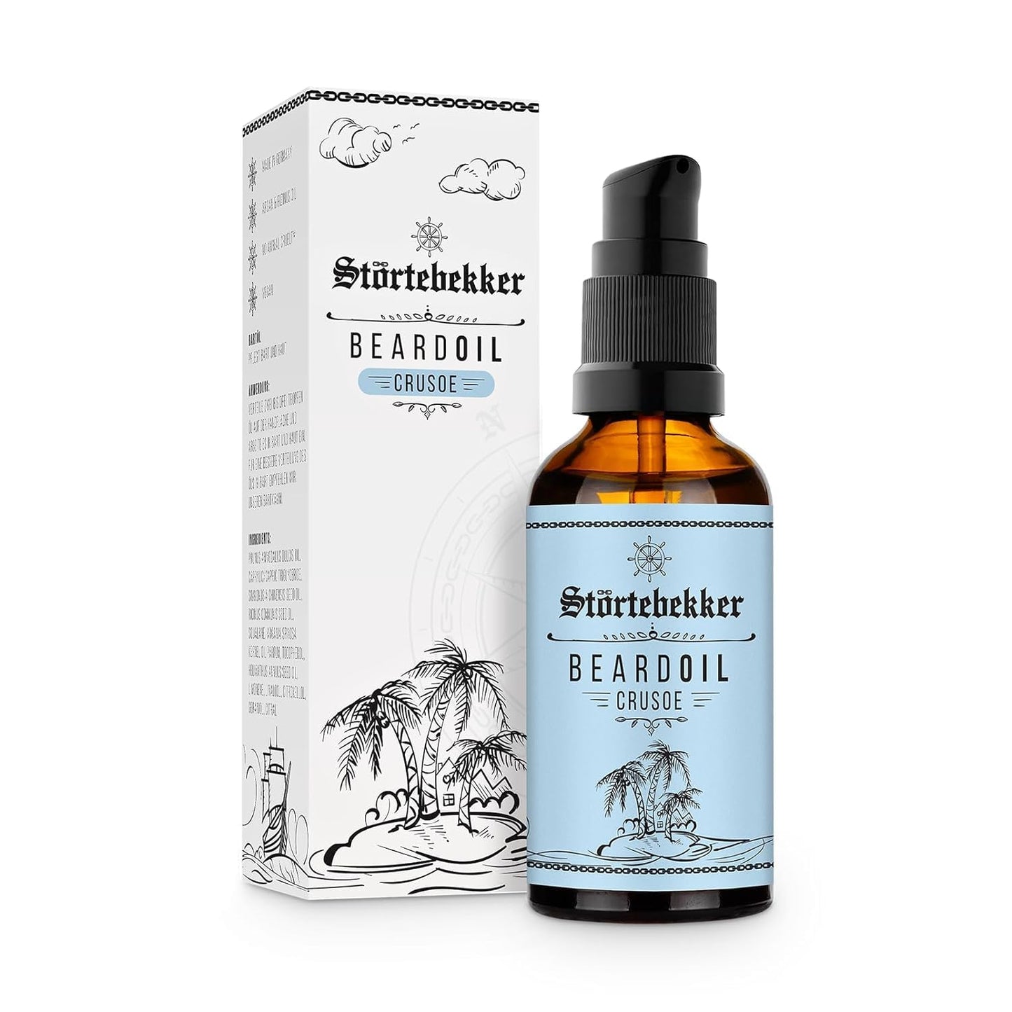 Störtebekker® Premium Bartöl Crusoe - tägliche Bartpflege für 3-Tage-Bart bis Vollbart - 50ml Beard Oil Vegan - Bart Öl Herren mit angenehmen Duft - Hochwertige Inhaltsstoffe - Made in Germany
