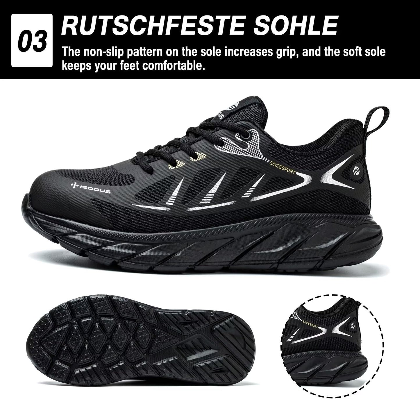 ISOOUS Safety Shoes – Lightweight Steel Toe Work Sneakers