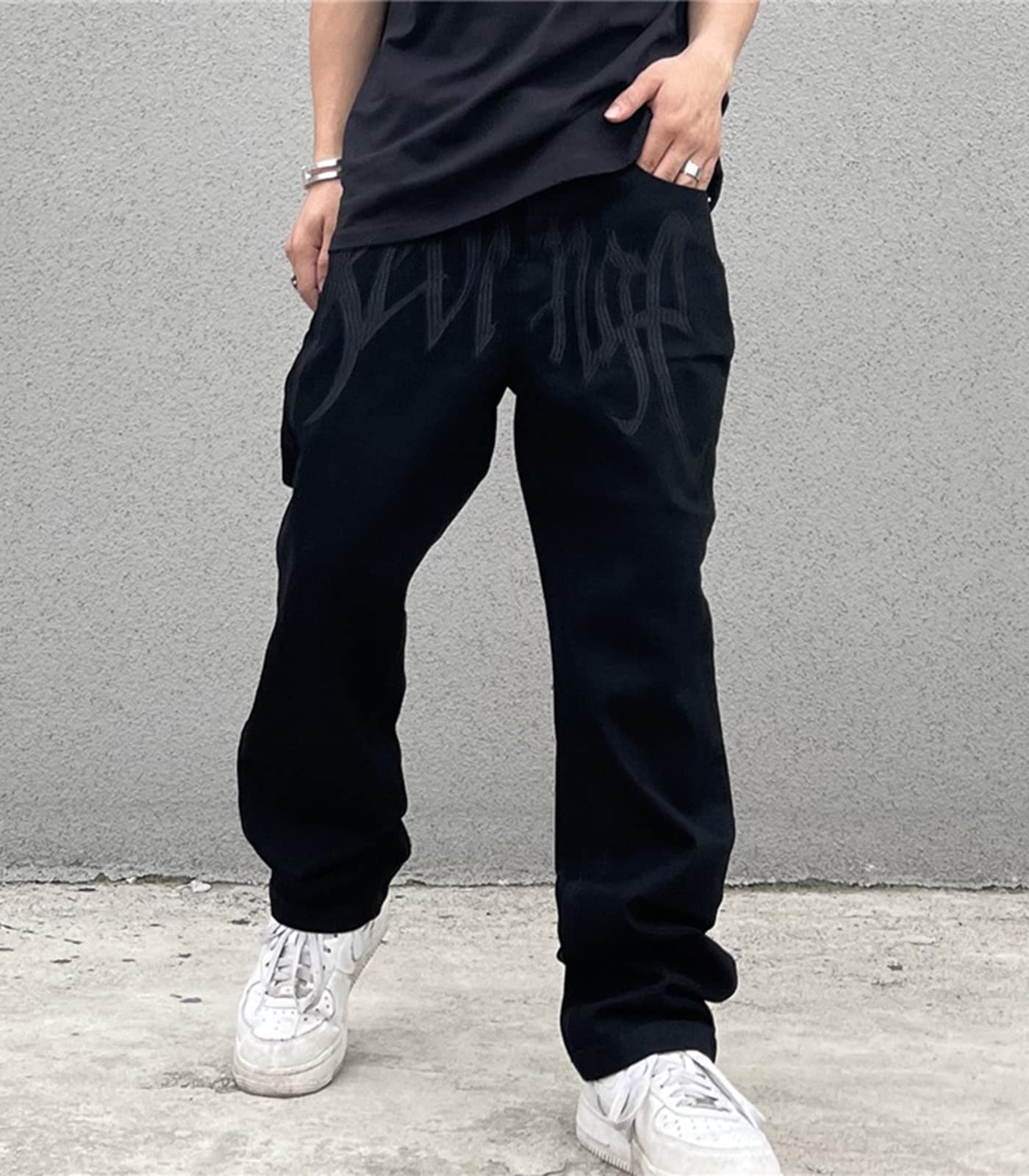 Men’s Y2K Baggy Jeans – Embroidered High-Waisted Skate Denim Pants