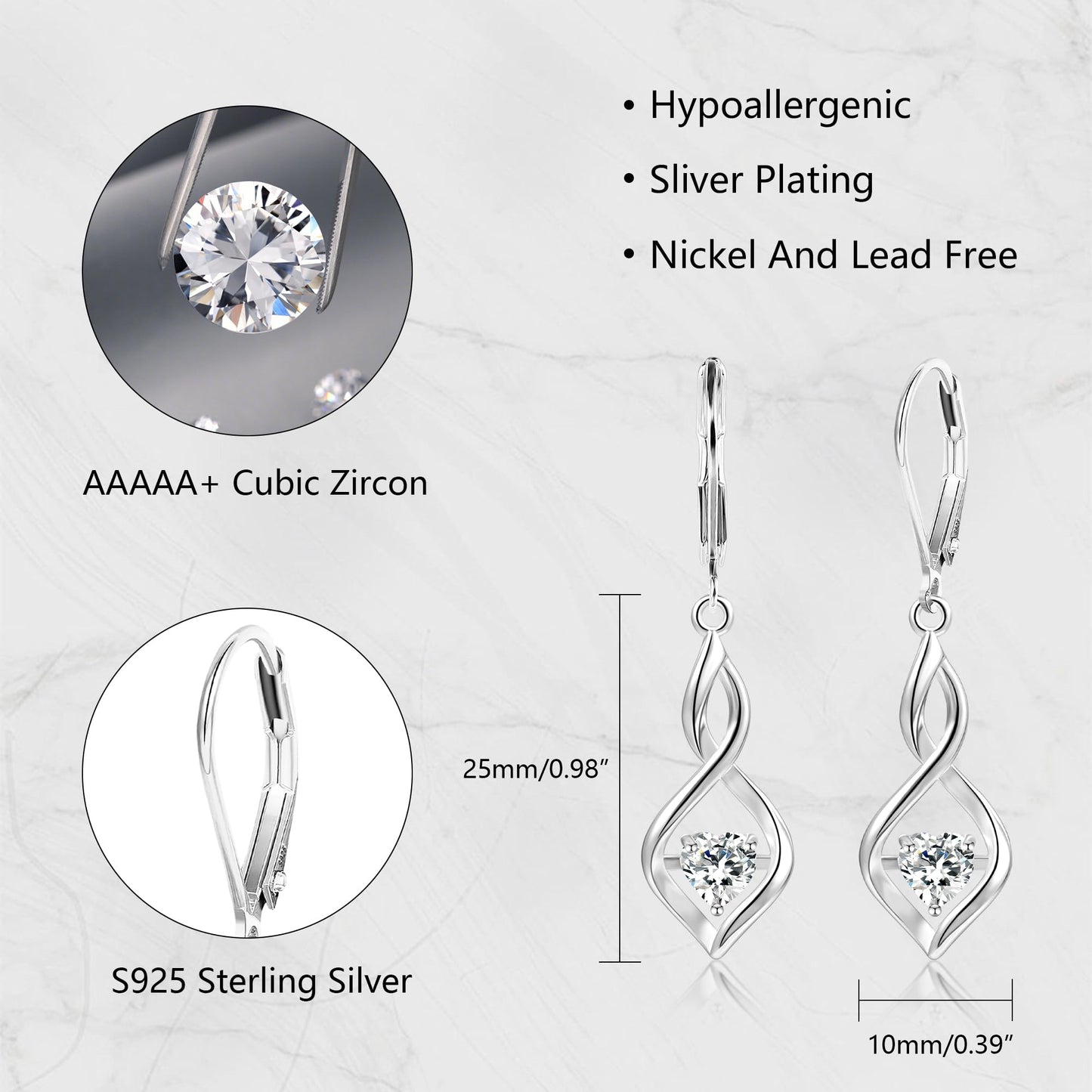 ALEXCRAFT Sterling Silver Infinity Drop Earrings for Women