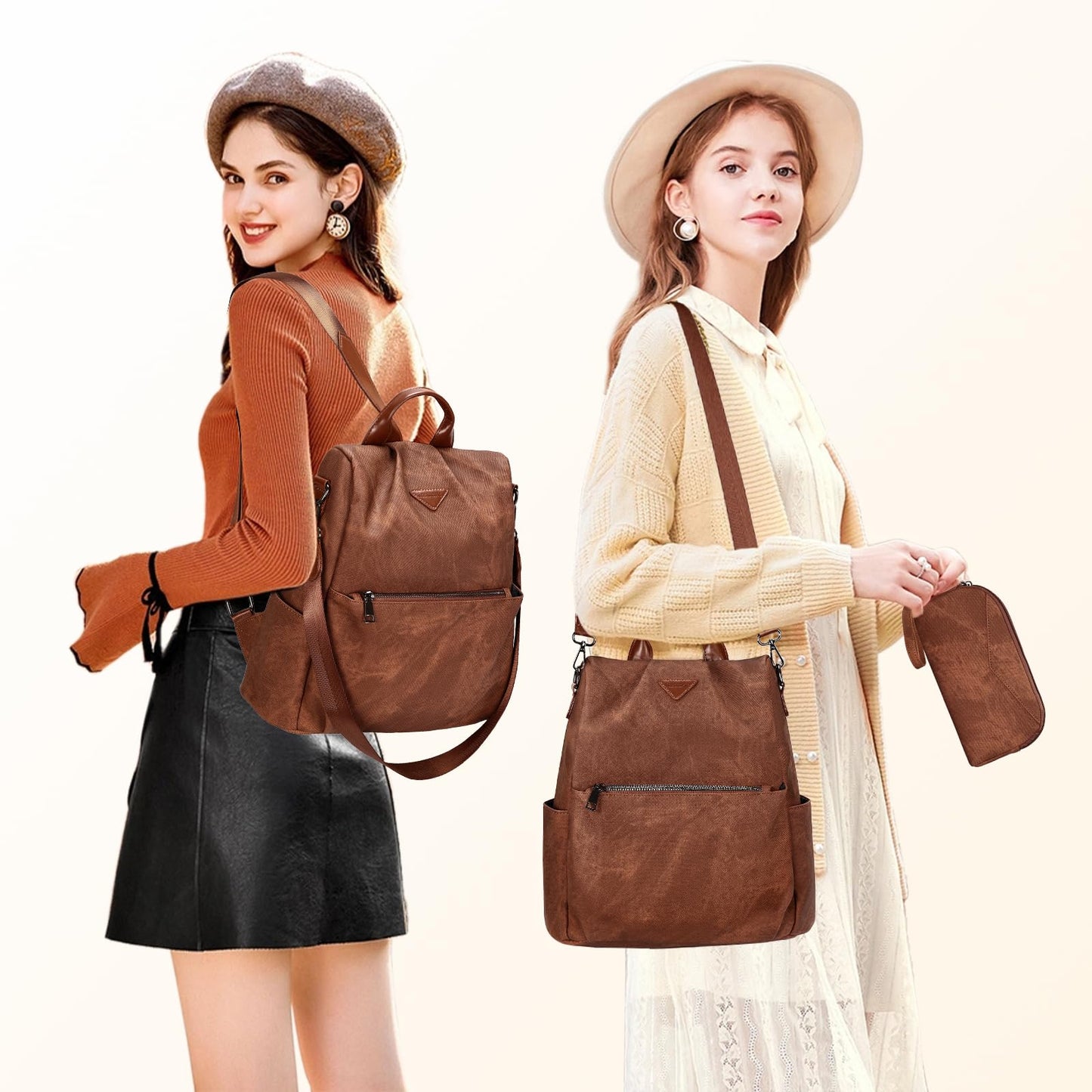Small Vegan Leather Anti-Theft Backpack for Women