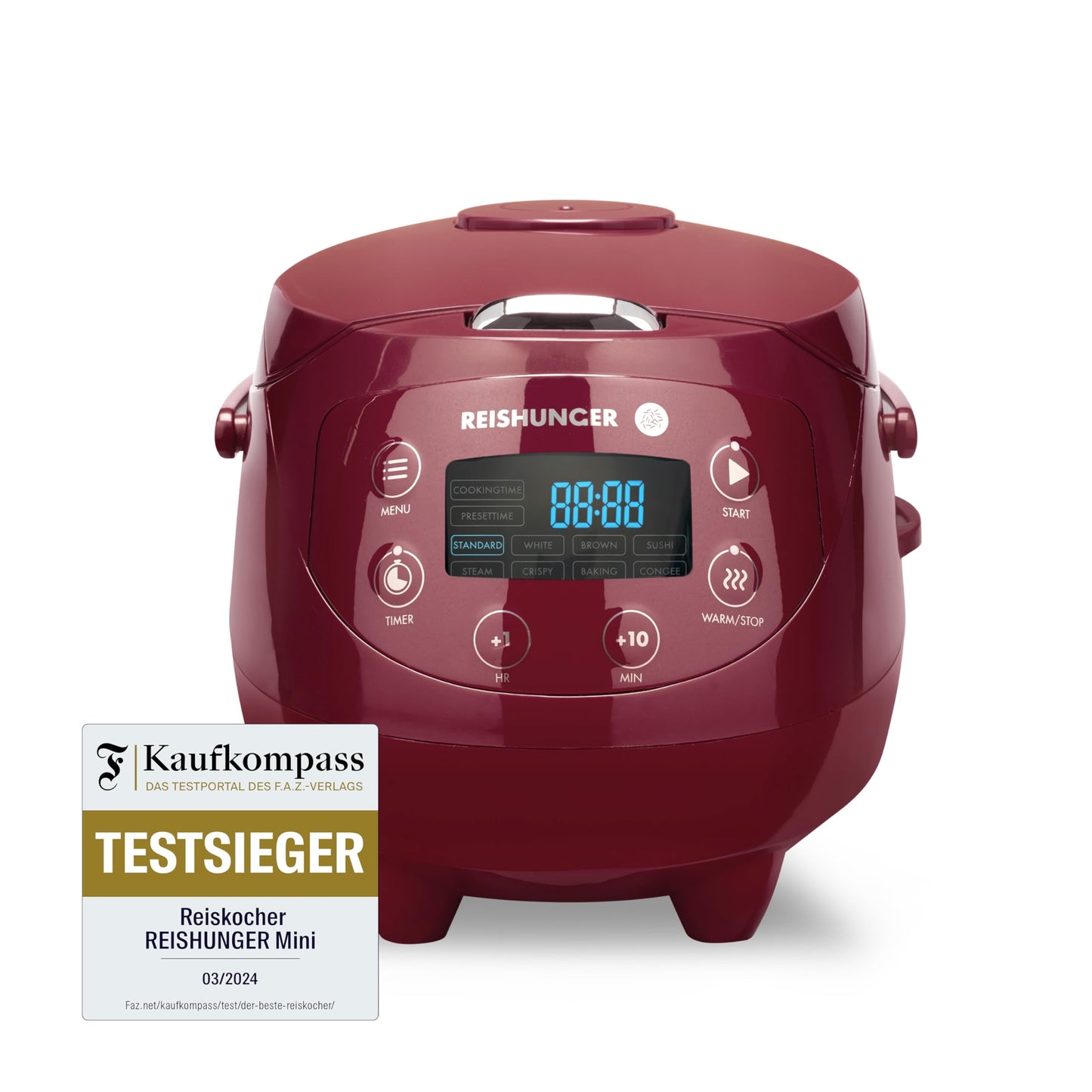 REISHUNGER Digitaler Reiskocher klein, schwarz | 0,6 L bis 3 Personen | Warmhaltefunktion, Timer & Premium Topf | Kleiner Multikocher & Dampfgarer, 8 Programme, 7-Phasen-Technologie