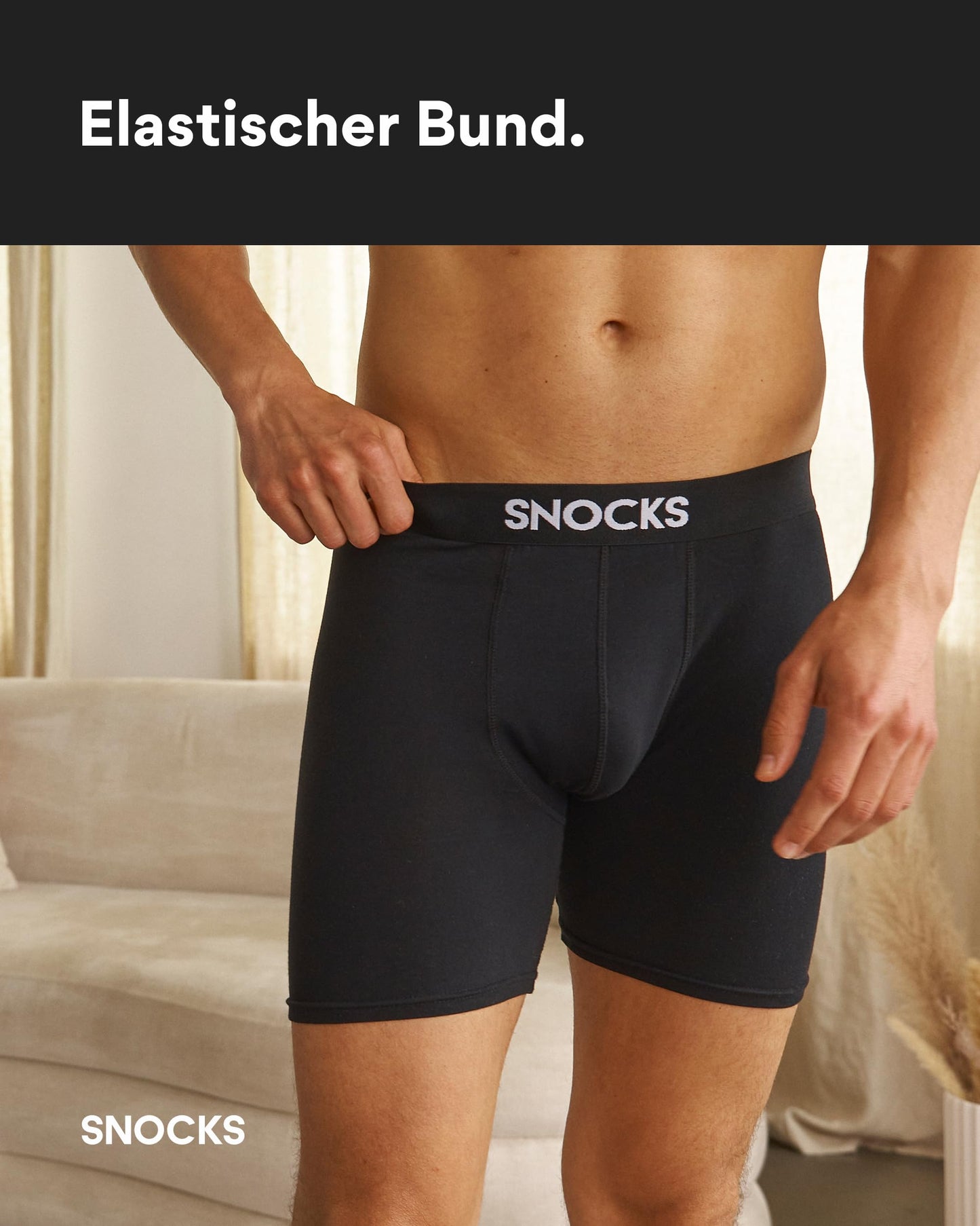 Snocks Long Boxer Shorts for Men, Organic Cotton (6-Pack)