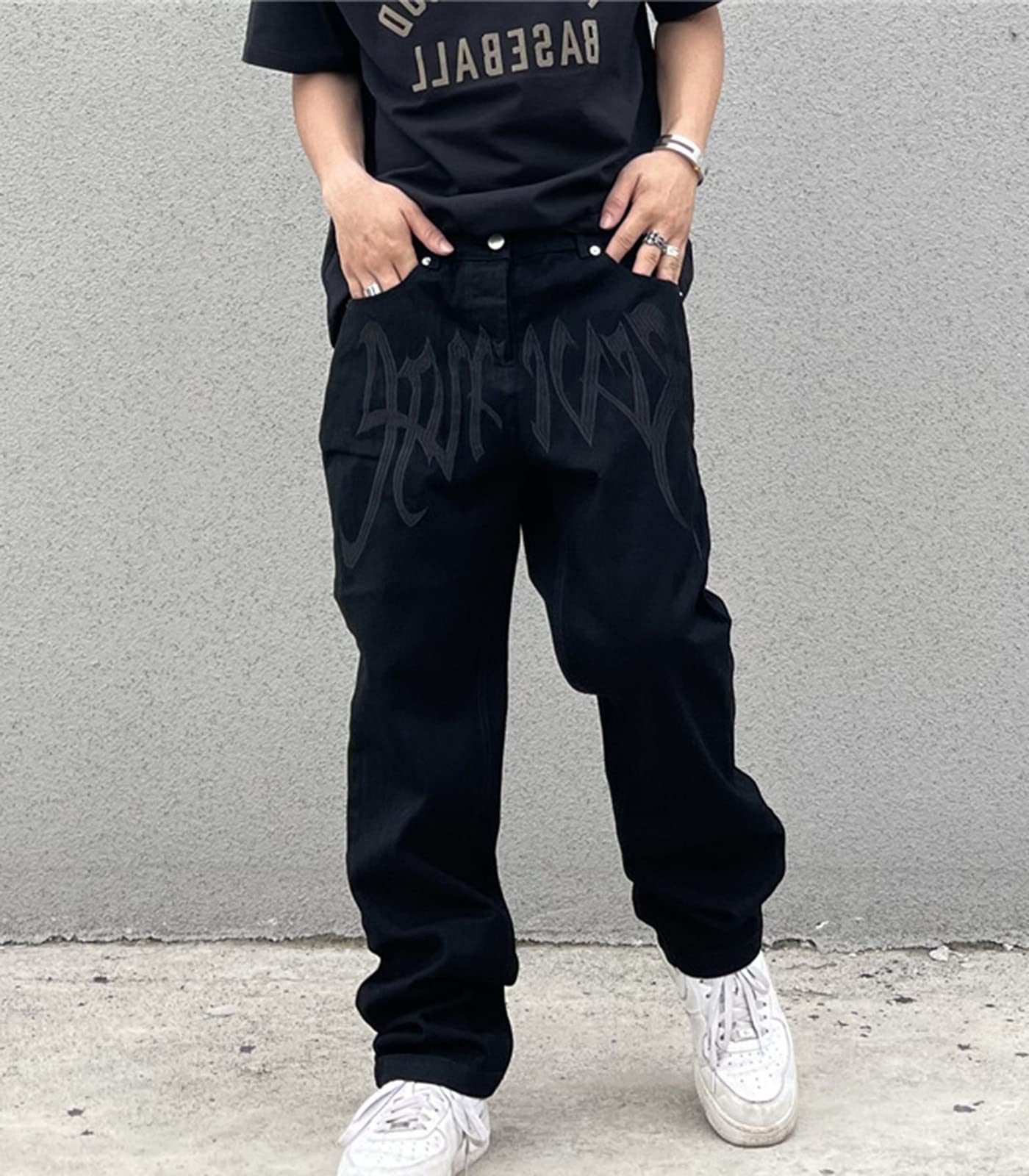 Men’s Y2K Baggy Jeans – Embroidered High-Waisted Skate Denim Pants