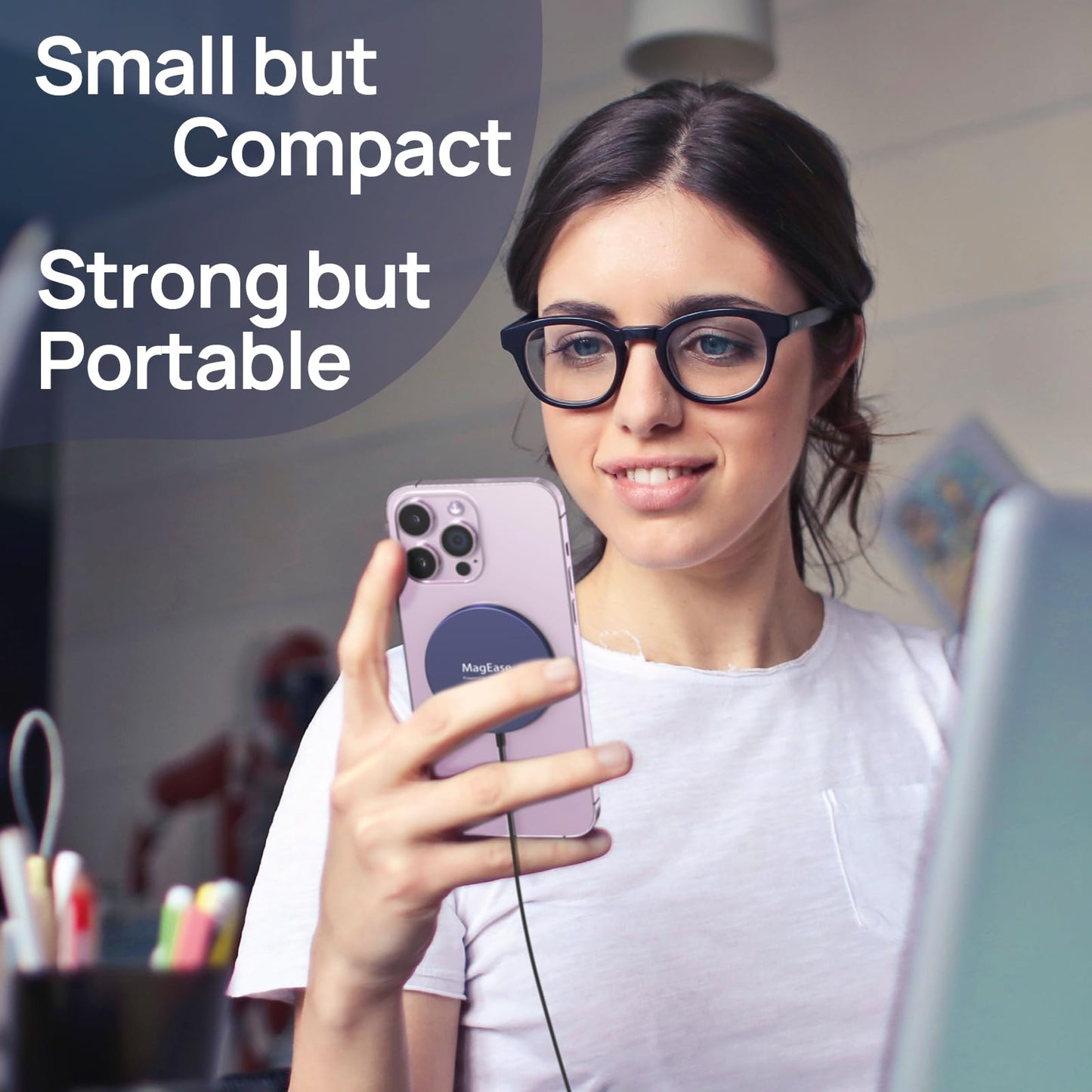 Magnetisches kabelloses Ladegerät, MagEase 15 W kabelloses Ladegerät mag~Safe, kompatibel mit iPhone 17/16/15/14/13/12-Serie und AirPods 3/2/Pro,2-Stück (Weiß)