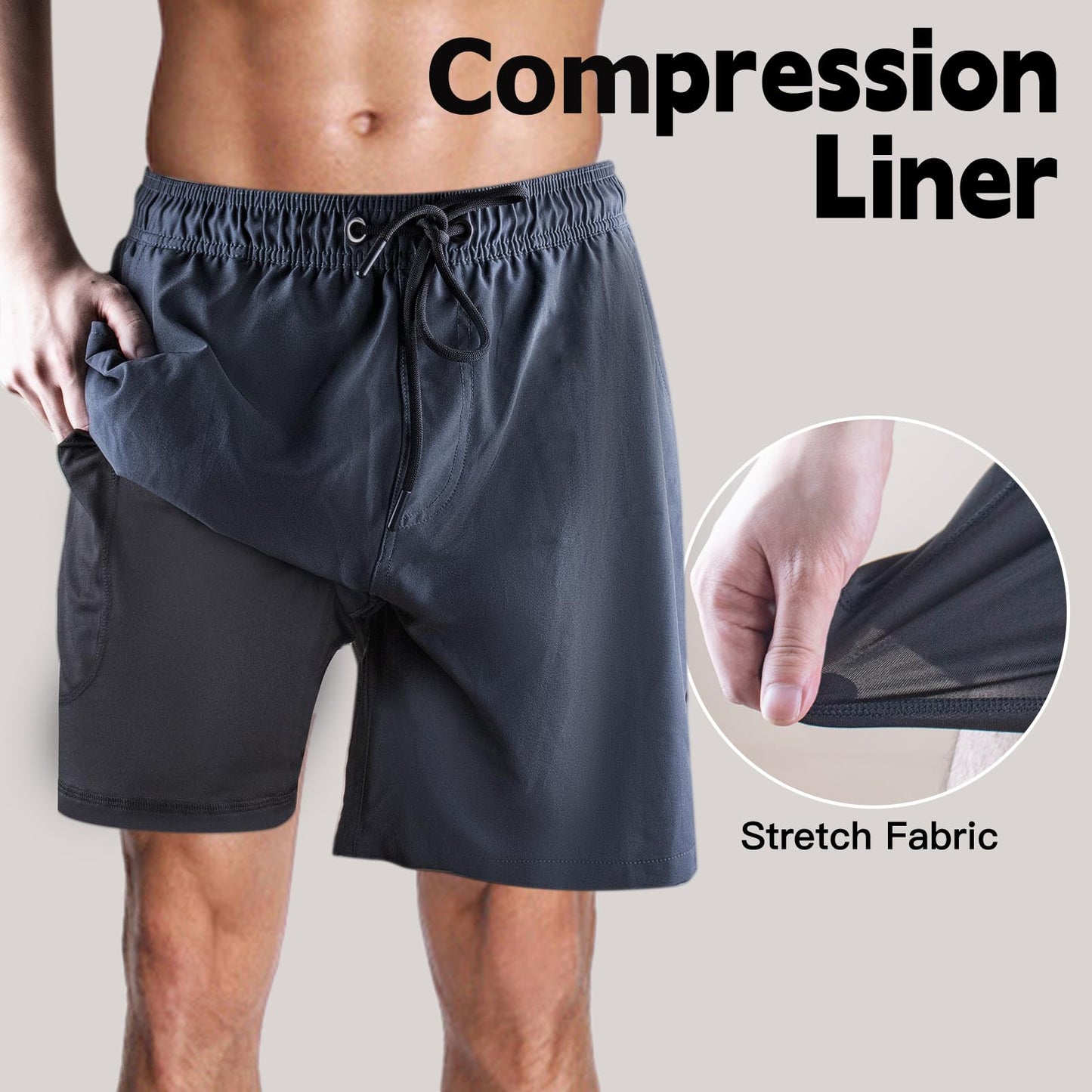 Men’s 2-in-1 Quick-Dry Swim Shorts – Compression Liner Boardshorts