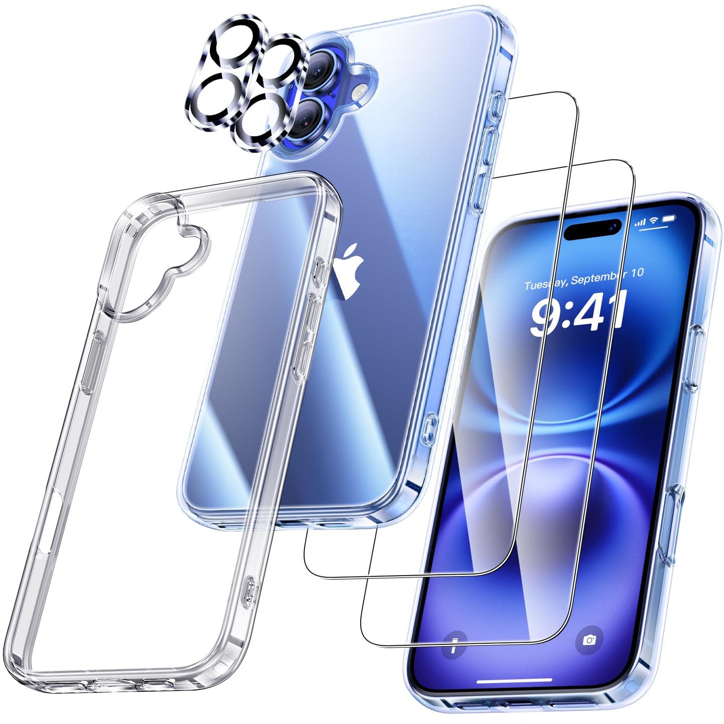 UniqueMe Case for iPhone 17 - Mobile Phone Case for iPhone 17 Case, 5-in-1 Set All-Round Protection Protective Cover, 1 Mobile Phone Case &amp; 2 Screen Protectors &amp; 2 Camera Protection - Transparent