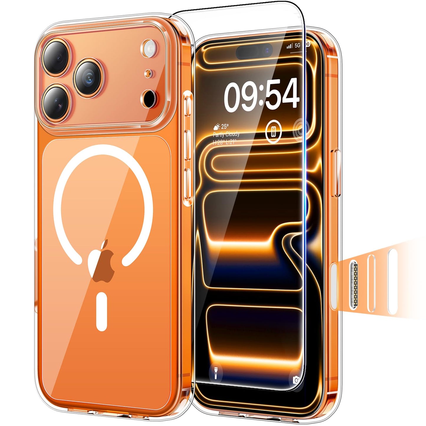 TAURI Case for 17 Pro Max 6.9 Inch with Tempered Glass Film, Full Camera Protection, [Anti-Yellowing] Shockproof Military Standard Transparent Mobile Phone Case - Transparent