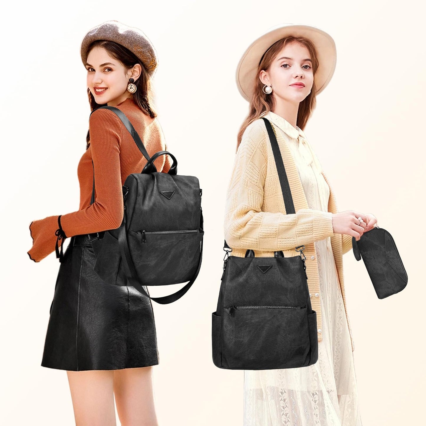 Small Vegan Leather Anti-Theft Backpack for Women