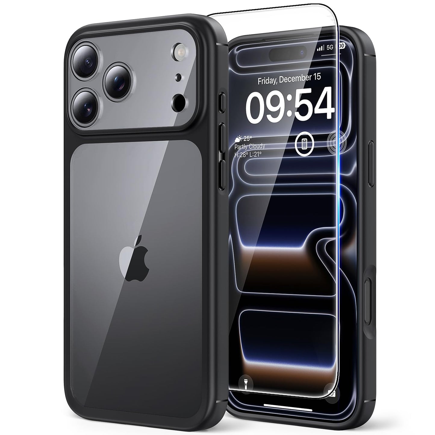 TAURI Case for 17 Pro Max 6.9 Inch with Tempered Glass Film, Full Camera Protection, [Anti-Yellowing] Shockproof Military Standard Transparent Mobile Phone Case - Transparent