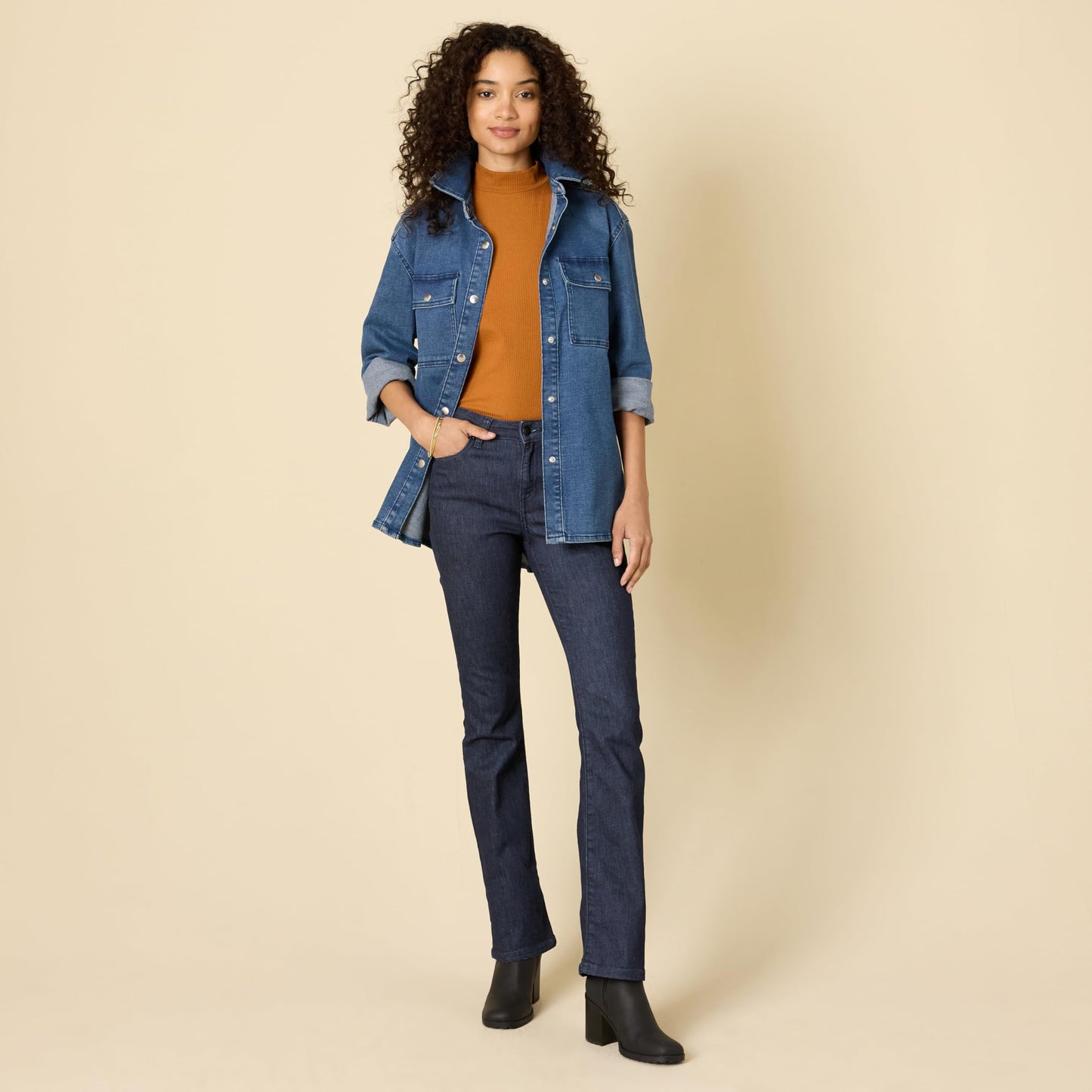 Essentials Women’s Mid-Rise Bootcut Jeans – Slim Fit with Stretch Denim