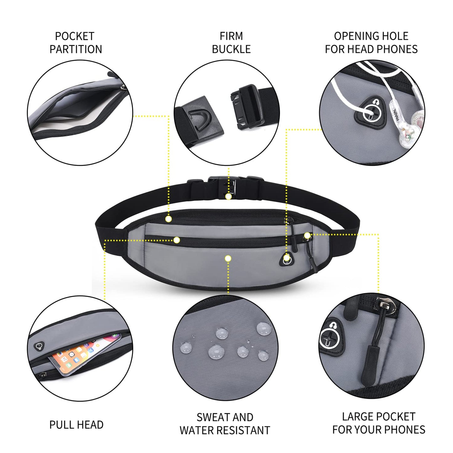 QKUDS Running Belt Waist Pack – Waterproof Fanny Pack
