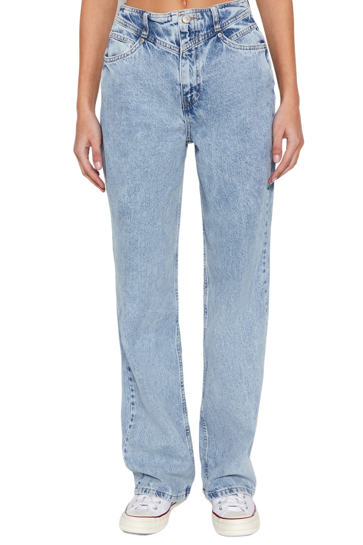 Trendyol Women’s 90s High Waist Wide Leg Jeans – 100% Cotton, Casual Fit