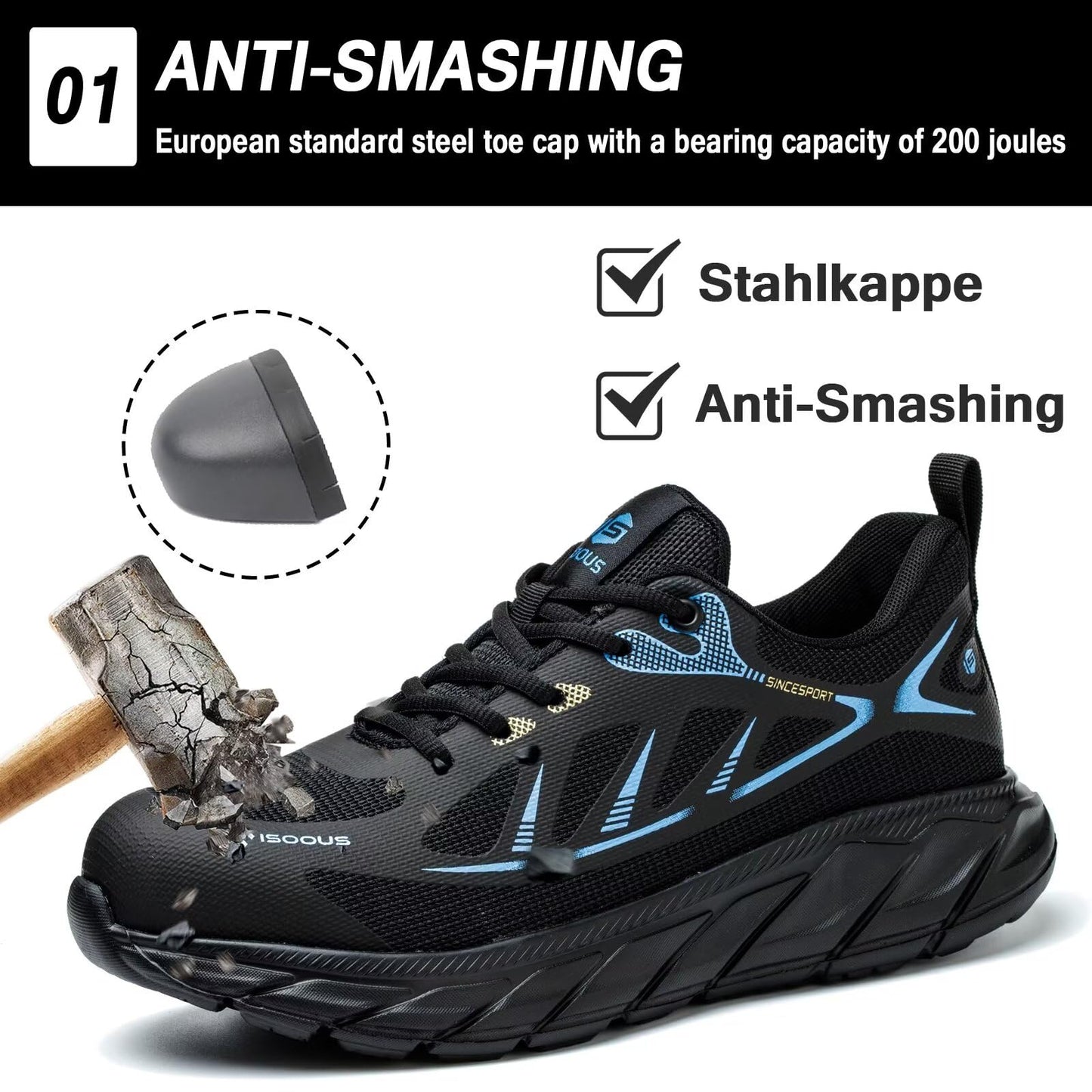 ISOOUS Safety Shoes – Lightweight Steel Toe Work Sneakers