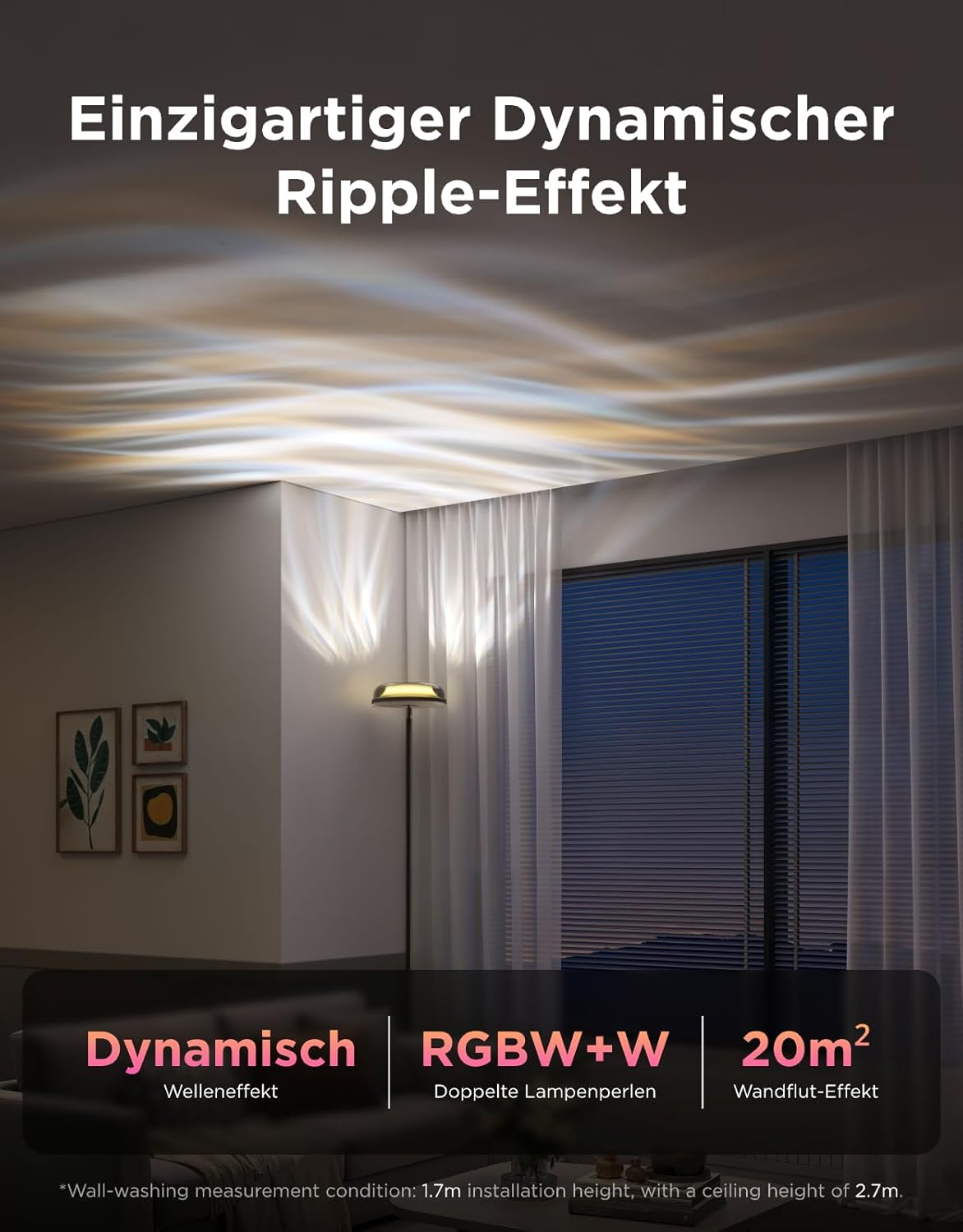 Govee Deckenfluter Stehlampe Wellenbeleuchtung RGBICWW, Dreizonenbeleuchtung Stehlampe Kompatibel mit Matter und Alexa, 80+ SzenenModi,1000LM, 2700-6500k, für Schlafzimmer, Wohnzimmer und Höhle