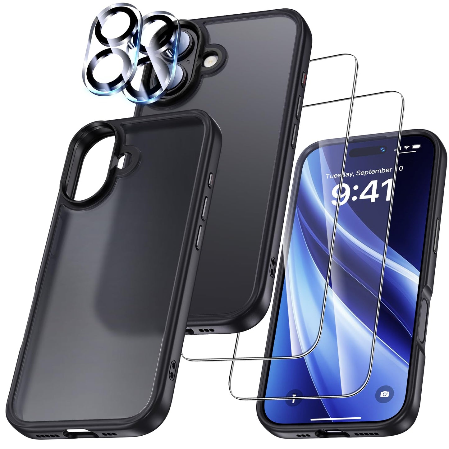 UniqueMe Case for iPhone 17 - Mobile Phone Case for iPhone 17 Case, 5-in-1 Set All-Round Protection Protective Cover, 1 Mobile Phone Case &amp; 2 Screen Protectors &amp; 2 Camera Protection - Transparent