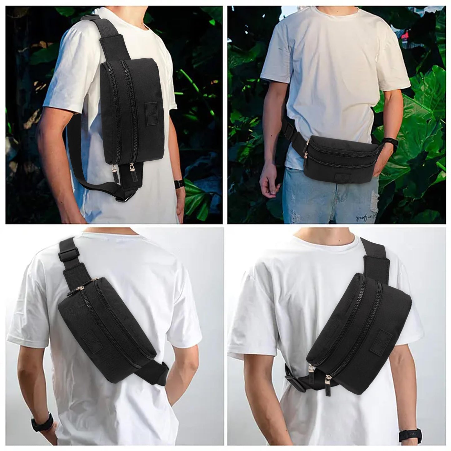 Bauchtasche Herren Und Damen, Fanny Pack, Gürteltasche Herren, wasserdichte Bauchtasche, für Reisen, Radfahren, Arbeit, Sport und Wandern (Schwarz)
