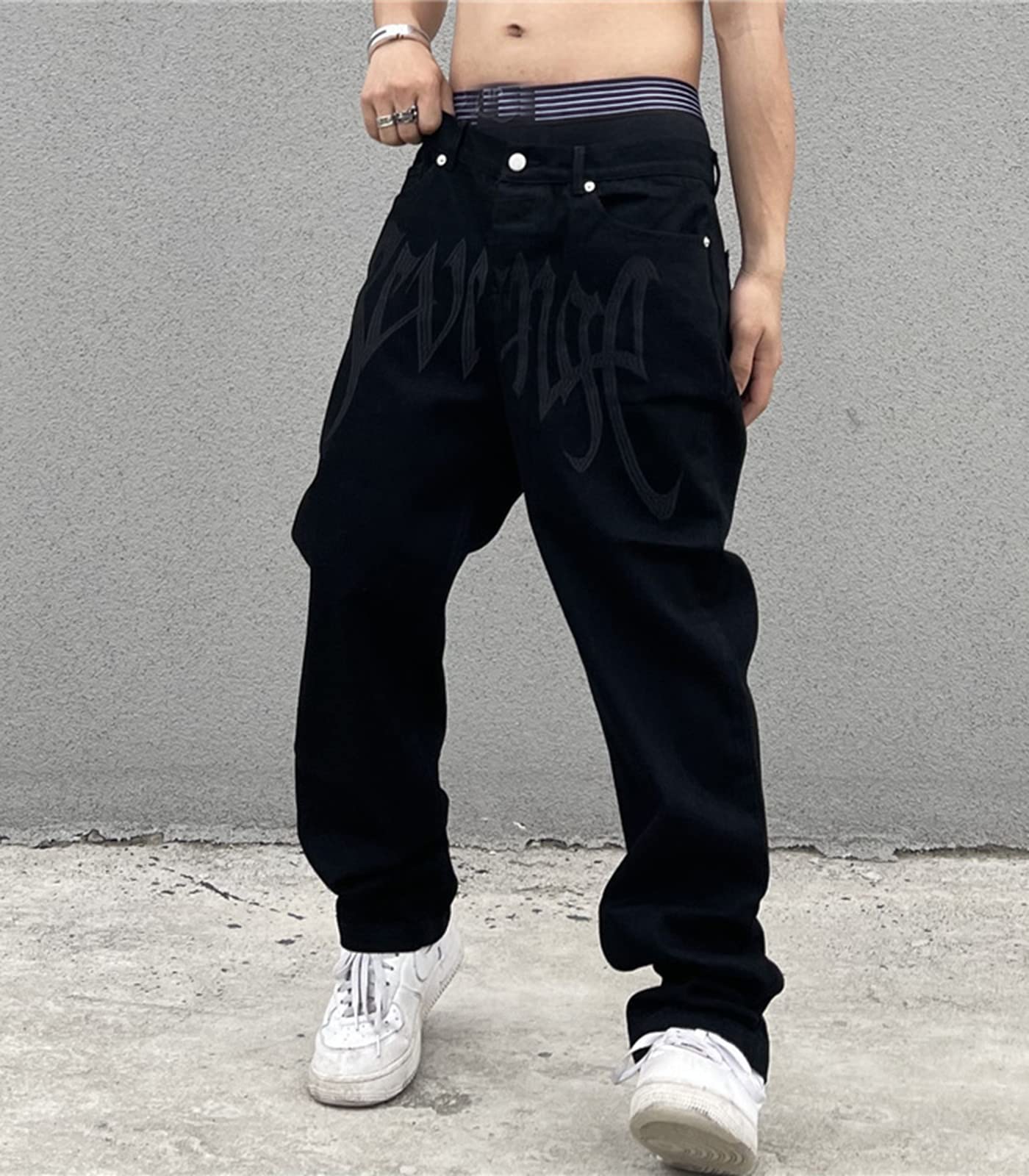 Men’s Y2K Baggy Jeans – Embroidered High-Waisted Skate Denim Pants