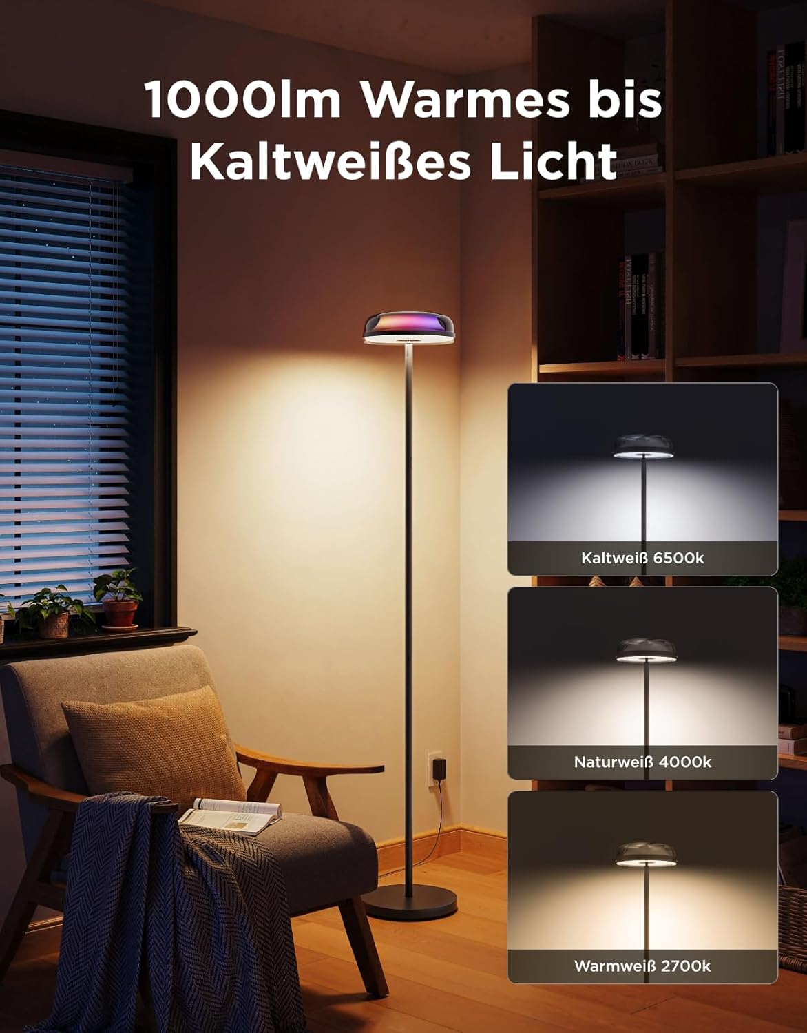 Govee Deckenfluter Stehlampe Wellenbeleuchtung RGBICWW, Dreizonenbeleuchtung Stehlampe Kompatibel mit Matter und Alexa, 80+ SzenenModi,1000LM, 2700-6500k, für Schlafzimmer, Wohnzimmer und Höhle