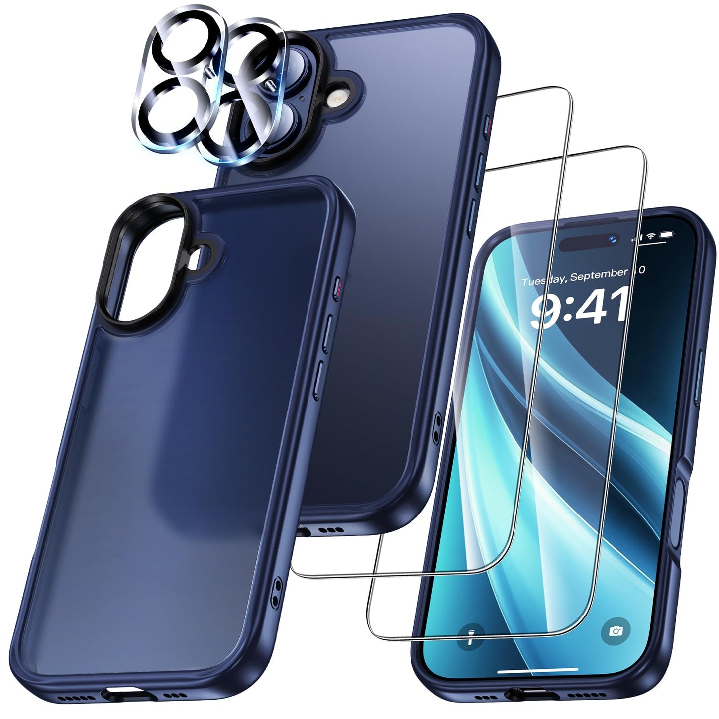 UniqueMe Case for iPhone 17 - Mobile Phone Case for iPhone 17 Case, 5-in-1 Set All-Round Protection Protective Cover, 1 Mobile Phone Case &amp; 2 Screen Protectors &amp; 2 Camera Protection - Transparent