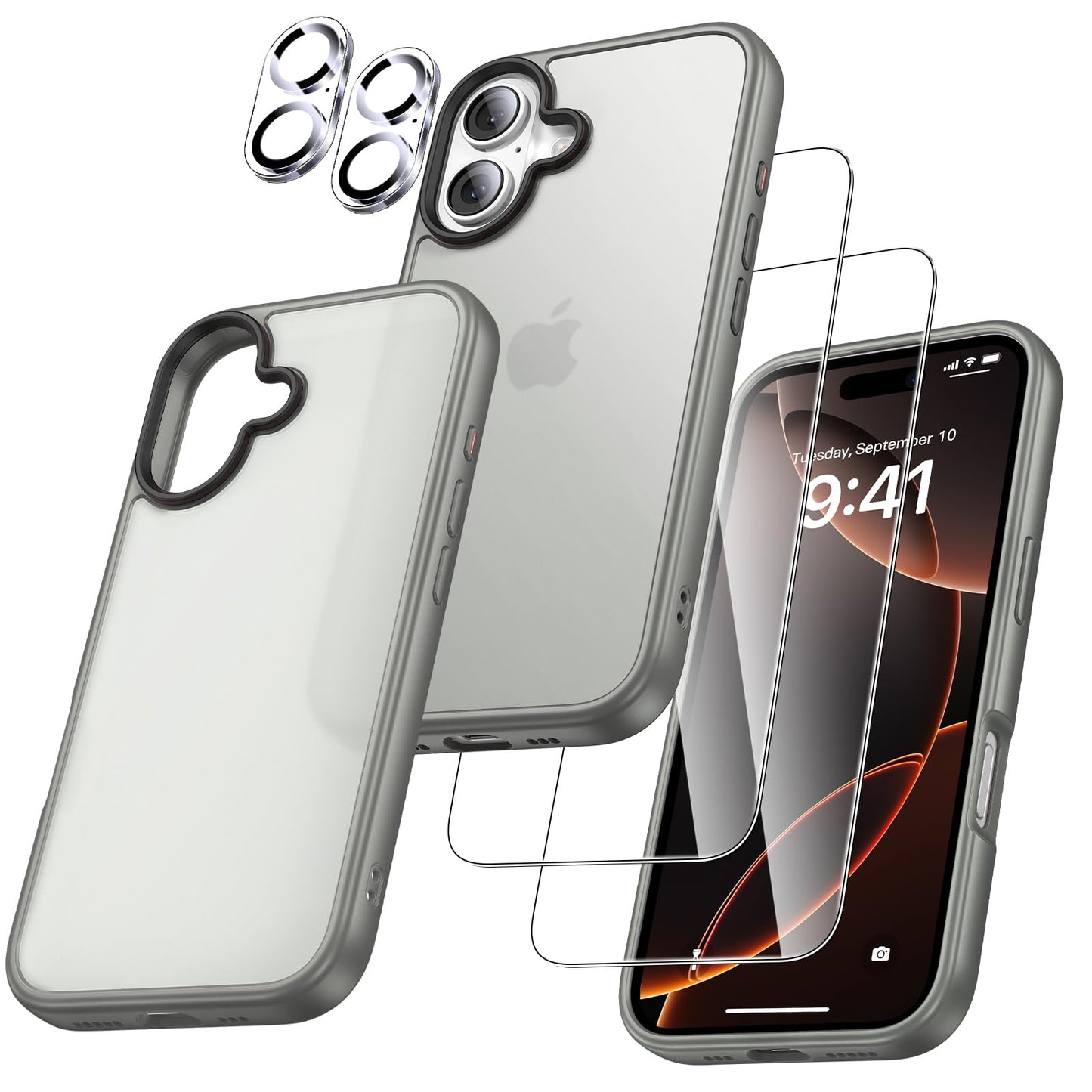 UniqueMe Case for iPhone 17 - Mobile Phone Case for iPhone 17 Case, 5-in-1 Set All-Round Protection Protective Cover, 1 Mobile Phone Case &amp; 2 Screen Protectors &amp; 2 Camera Protection - Transparent