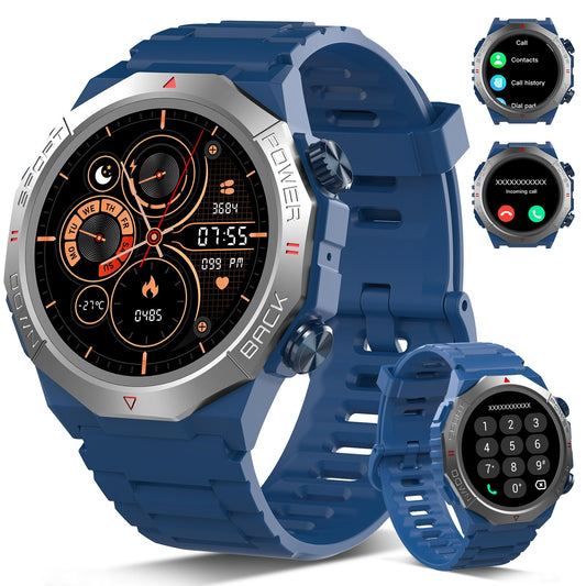 Militär Smartwatch Herren Damen, Smart Watch mitTelefonfunktion 1,39" Touchscreen, Herzfrequenzmonitor Schlafmonitor IP68 Wasserdicht Sportuhr, 110+ Sportmodi Fitnessuhr für iOS Android, Schwarz