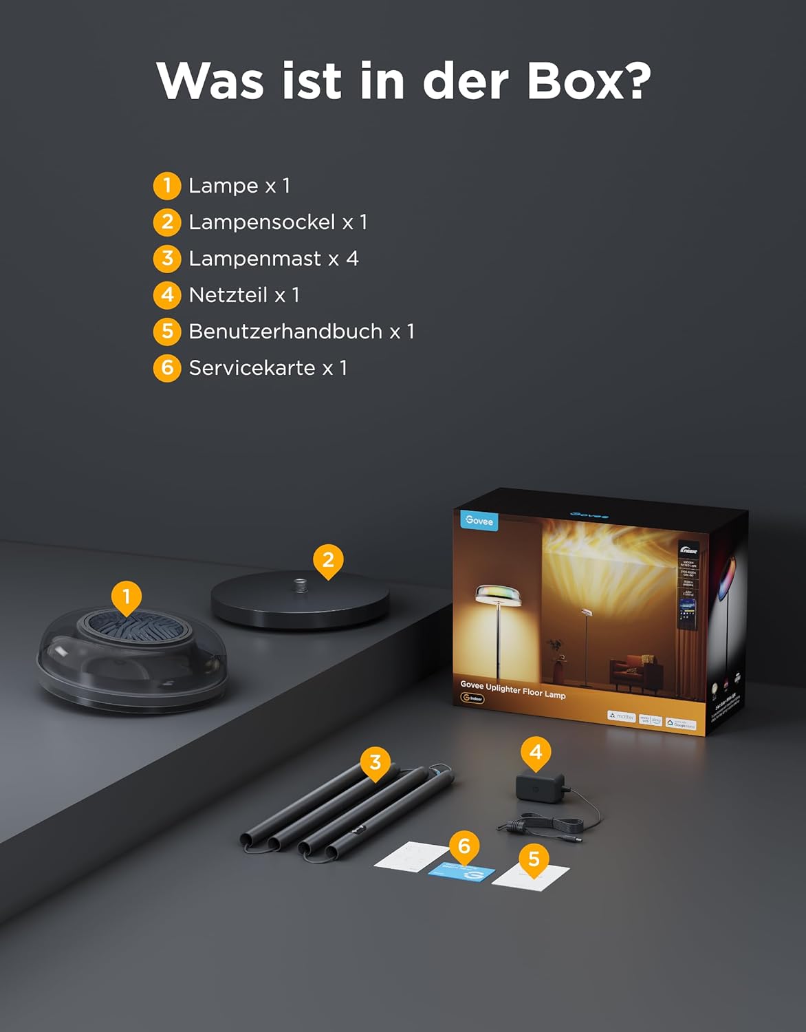 Govee Deckenfluter Stehlampe Wellenbeleuchtung RGBICWW, Dreizonenbeleuchtung Stehlampe Kompatibel mit Matter und Alexa, 80+ SzenenModi,1000LM, 2700-6500k, für Schlafzimmer, Wohnzimmer und Höhle