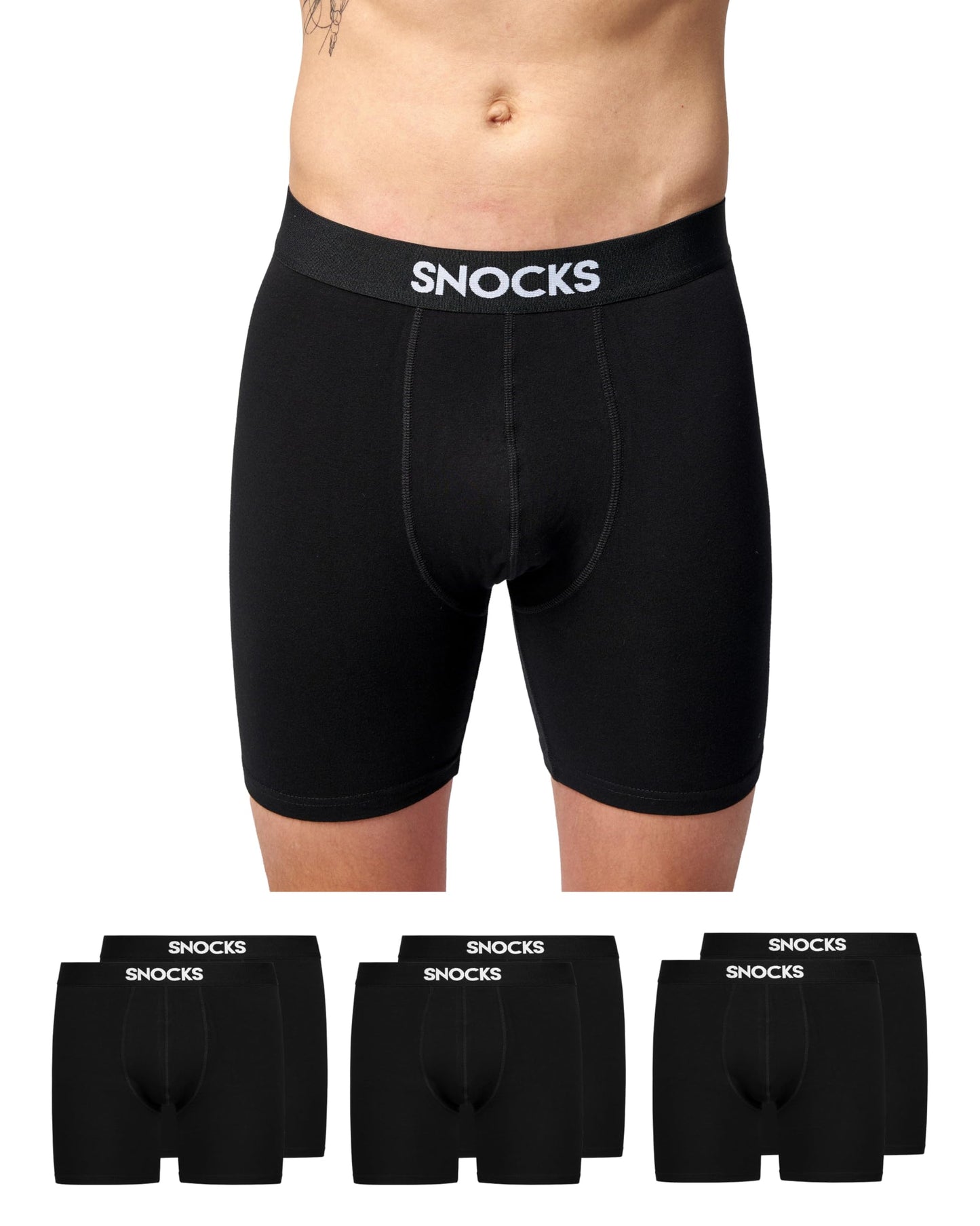 Snocks Long Boxer Shorts for Men, Organic Cotton (6-Pack)