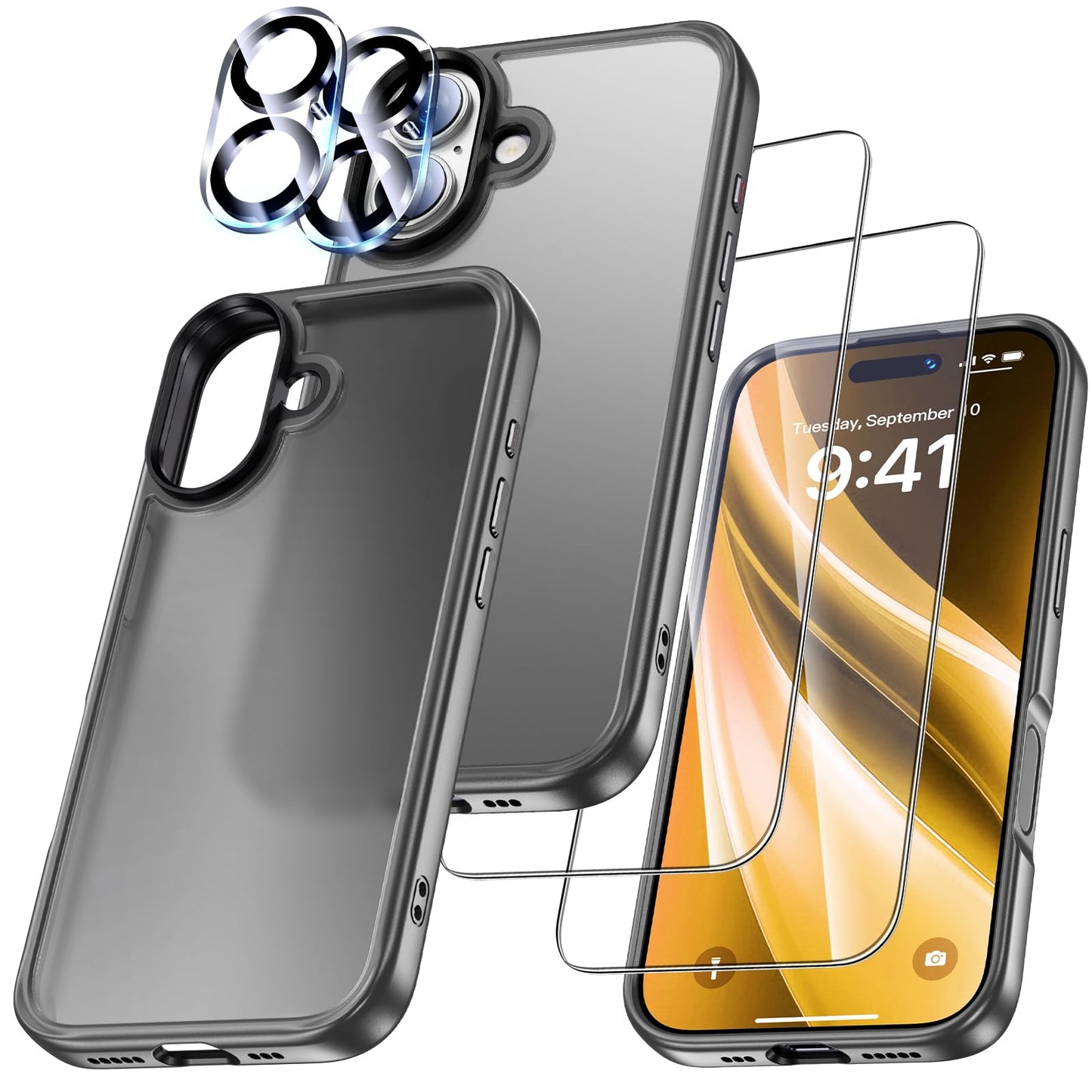 UniqueMe Case for iPhone 17 - Mobile Phone Case for iPhone 17 Case, 5-in-1 Set All-Round Protection Protective Cover, 1 Mobile Phone Case &amp; 2 Screen Protectors &amp; 2 Camera Protection - Transparent