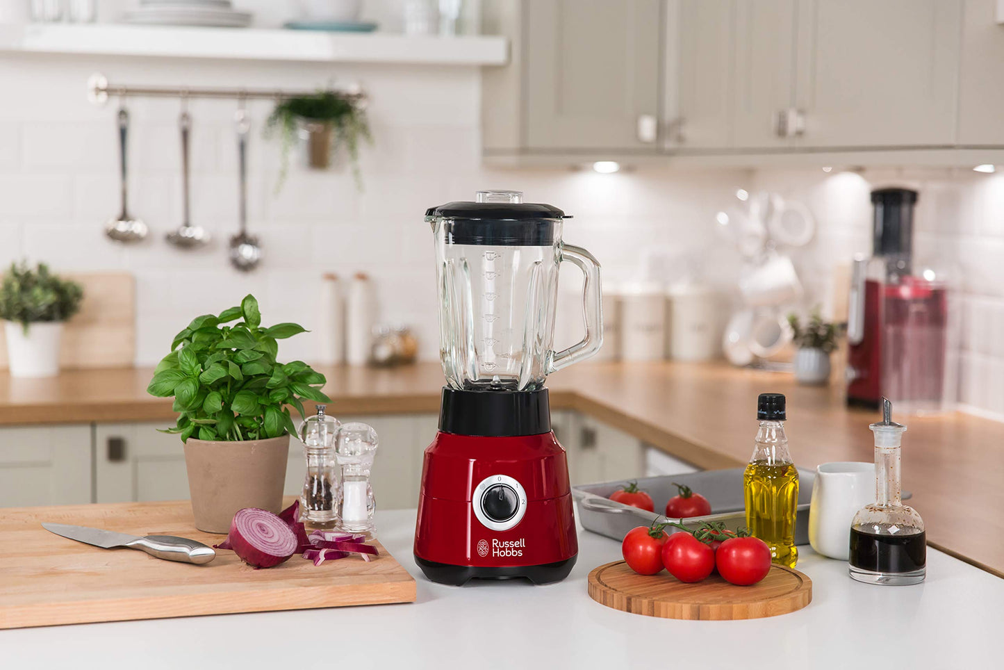 Russell Hobbs Zerkleinerer elektrisch Mini [Glasbehälter inkl. Aufbewahrungsdeckel] Desire Rot (500ml, Gemüsezerkleinerer, Mixer, Multi-& Universalzerkleinerer f. Gemüse, Obst & Fleisch) 24660-56