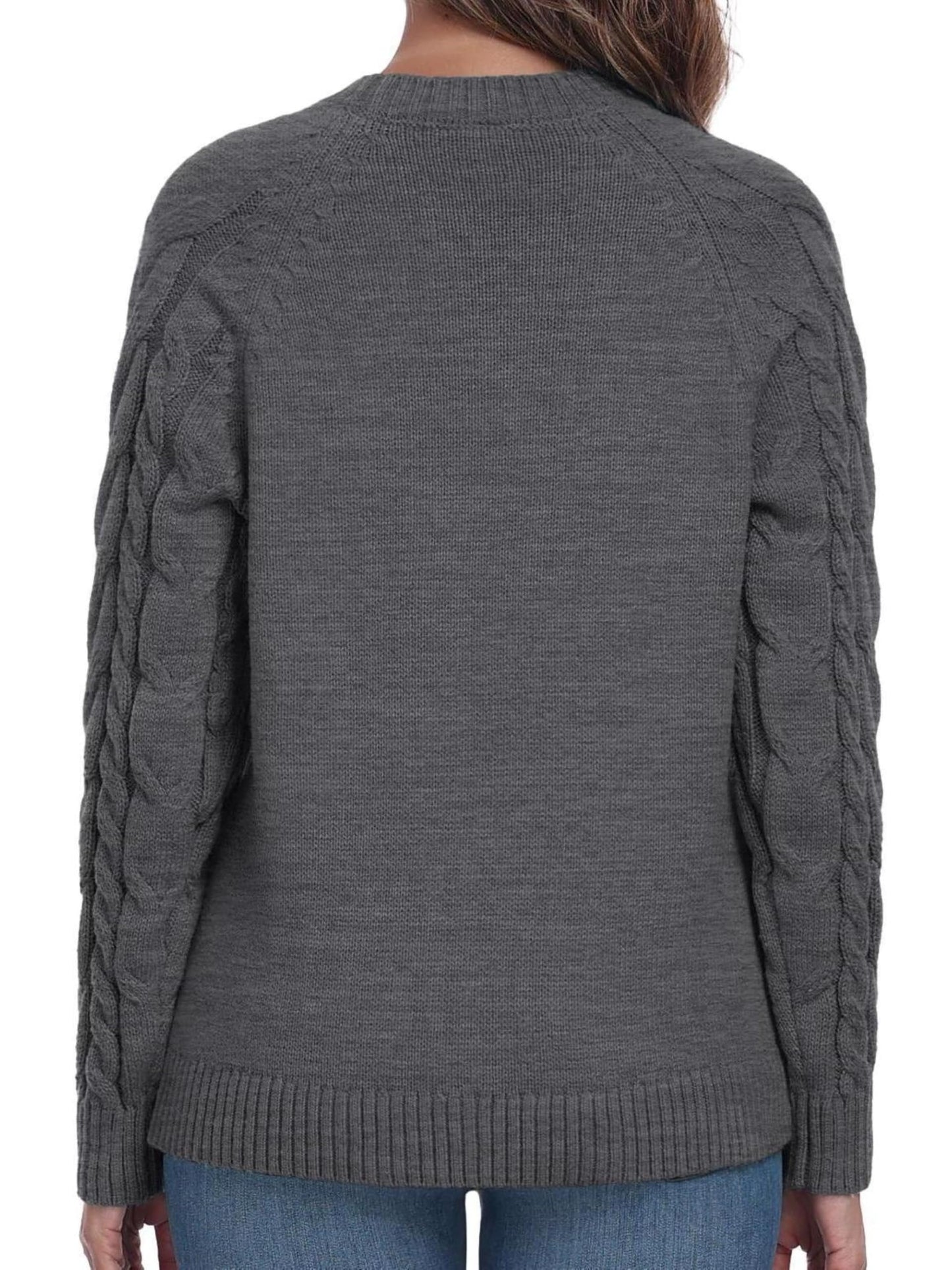 QIXING Women's Cable Knit Sweater – Elegant Long Sleeve Round Neck Winter Pullover