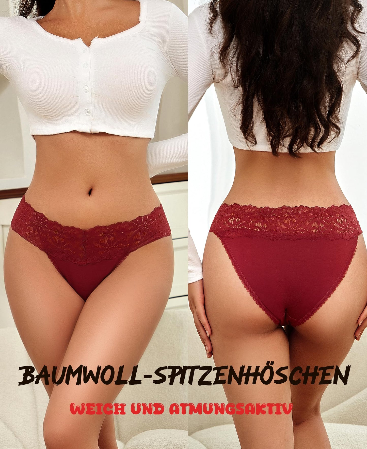 Women's Lace Cotton Hipster Panties Pack of 6 Soft Breathable Briefs - S–XL