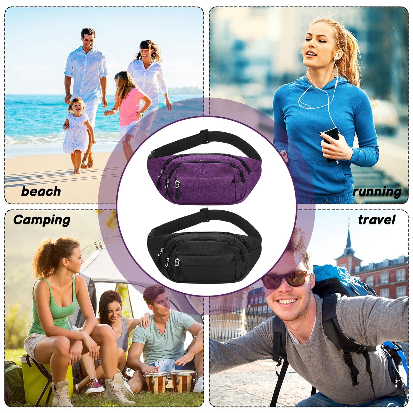 2-Piece Waterproof Waist Bag Set for Men & Women