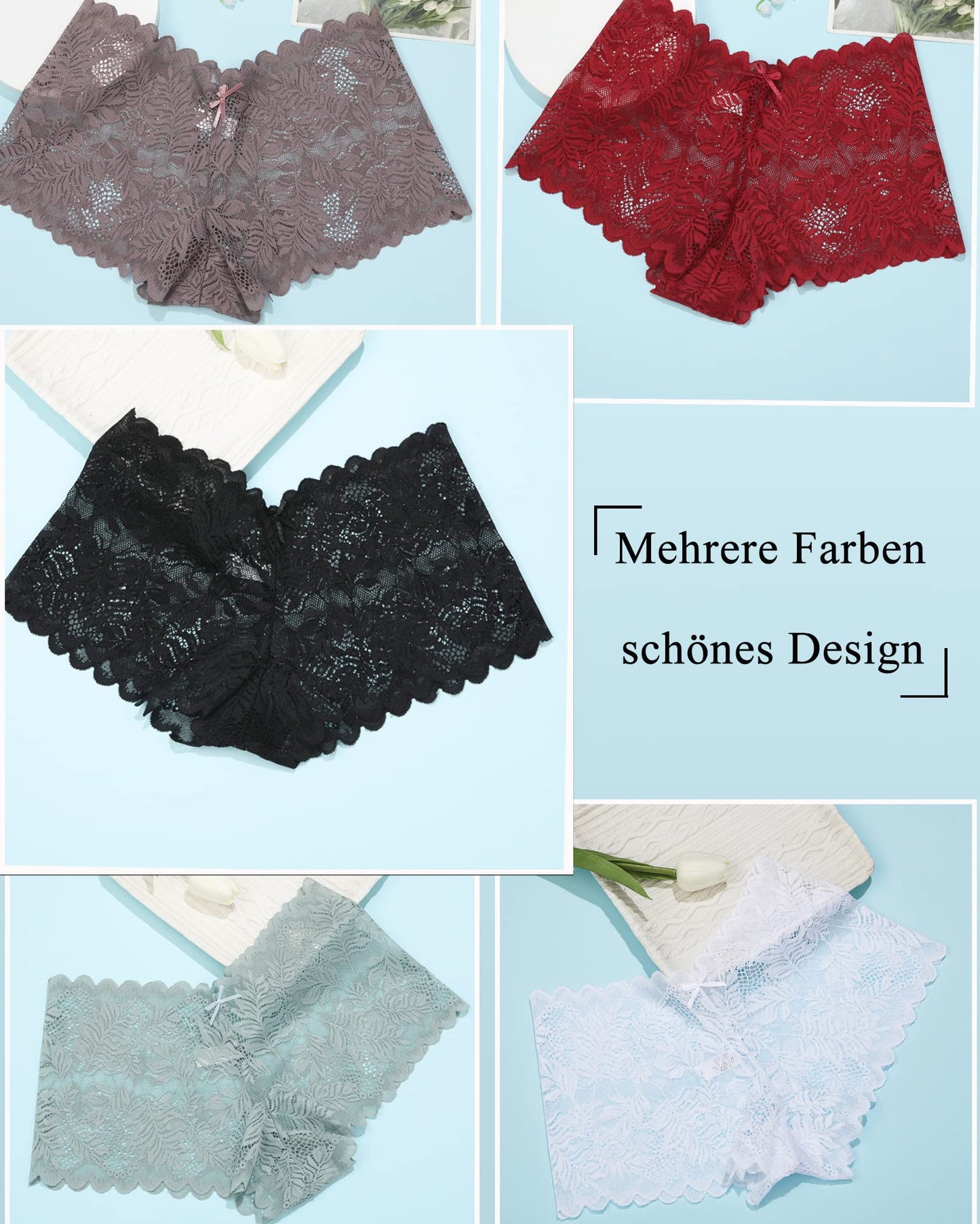 FINETOO Women's Lace Underwear Sexy Soft Hipster Multipack of 5 (S–XL)