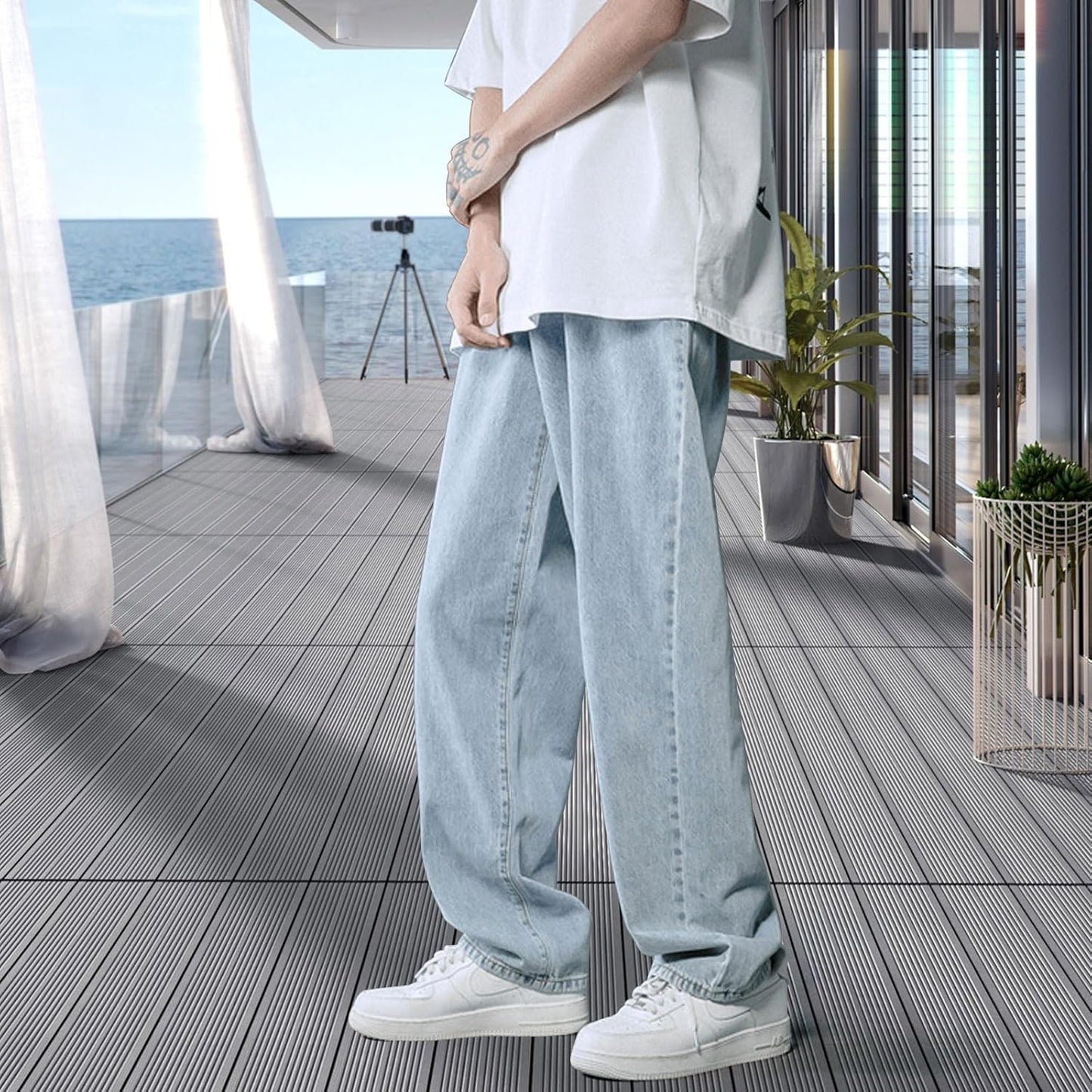 Risipu Men’s Baggy Jeans – Straight Cut Vintage Denim Pants