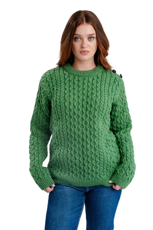 SAOL Women’s Merino Wool Sweater – Aran Knit with Side Buttons
