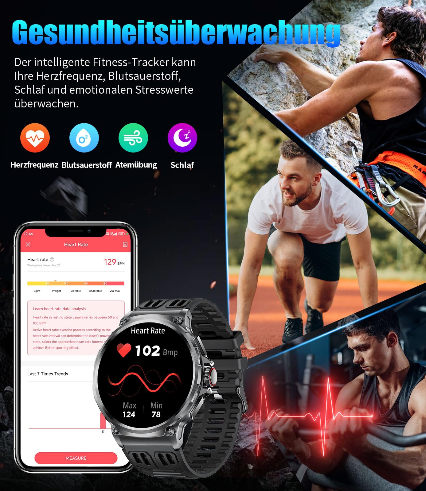 LIGE Men's Smartwatch with Phone Function, 1.85 Inch HD Large Display, 70+ Days Battery Life, Men's Sports Watch with 120+ Sports Modes, Heart Rate / Sleep Monitor, Fitness Watch for iOS Android, 3