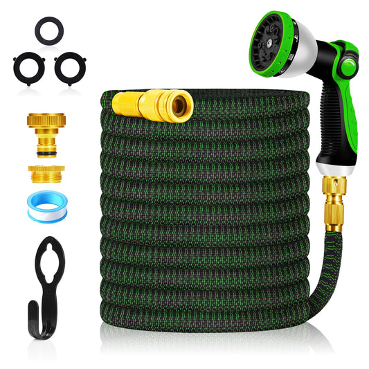 Yofidra Flexibler Gartenschlauch 30m, 3 Lagiger Latex Wasserschlauch mit 3/4 Zoll und 1/2 Zoll Metallanschlüsse, 3450D-Gewebe, Knickfrei, Strapazierfähiger Garden Hose Schlauch mit 10 Düse