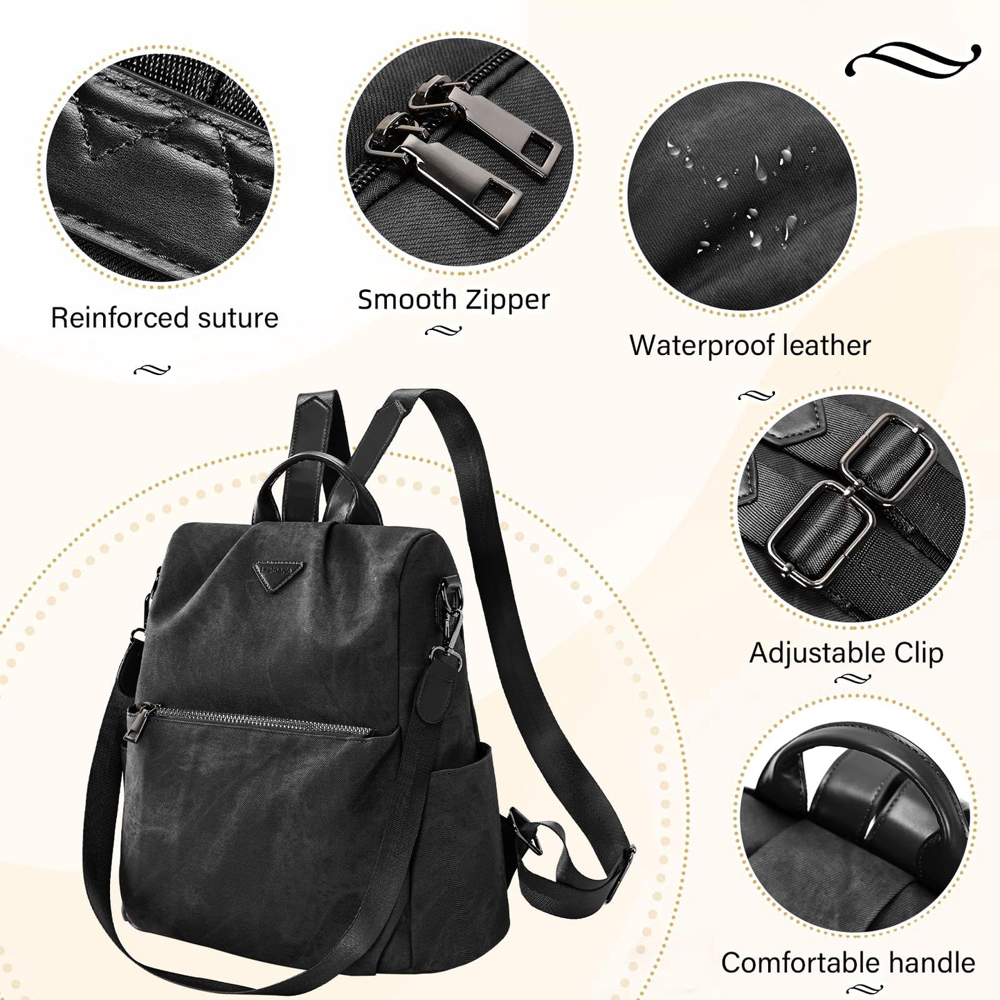 Small Vegan Leather Anti-Theft Backpack for Women