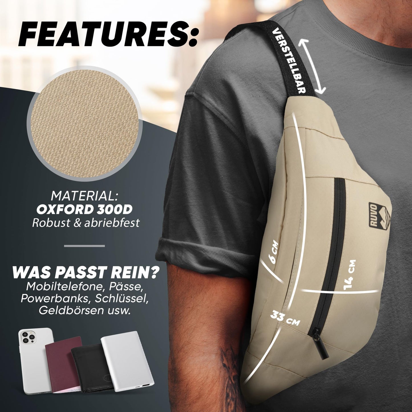 RUVO Waist Bag – Stylish & Spacious Unisex Hip Bag for Every Activity