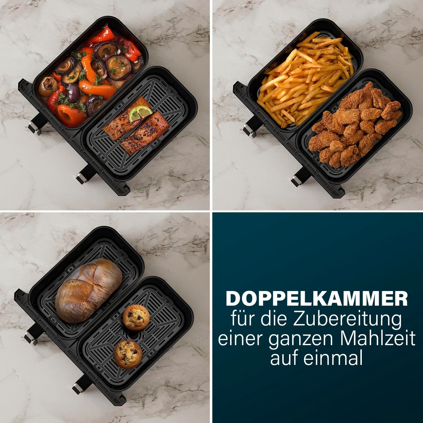 Princess Digital Hot Air Fryer - 6.5 L - with Removable Divider - 60 Percent Less Energy Consumption - Digital Touchscreen - 12 Programmes - Oil Free - Black - 182061