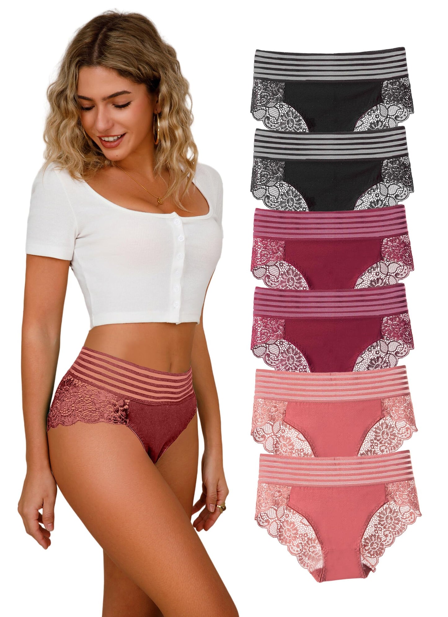 Women's Seamless Panties Lace Underwear for Women 6 Pieces Size S-4XL